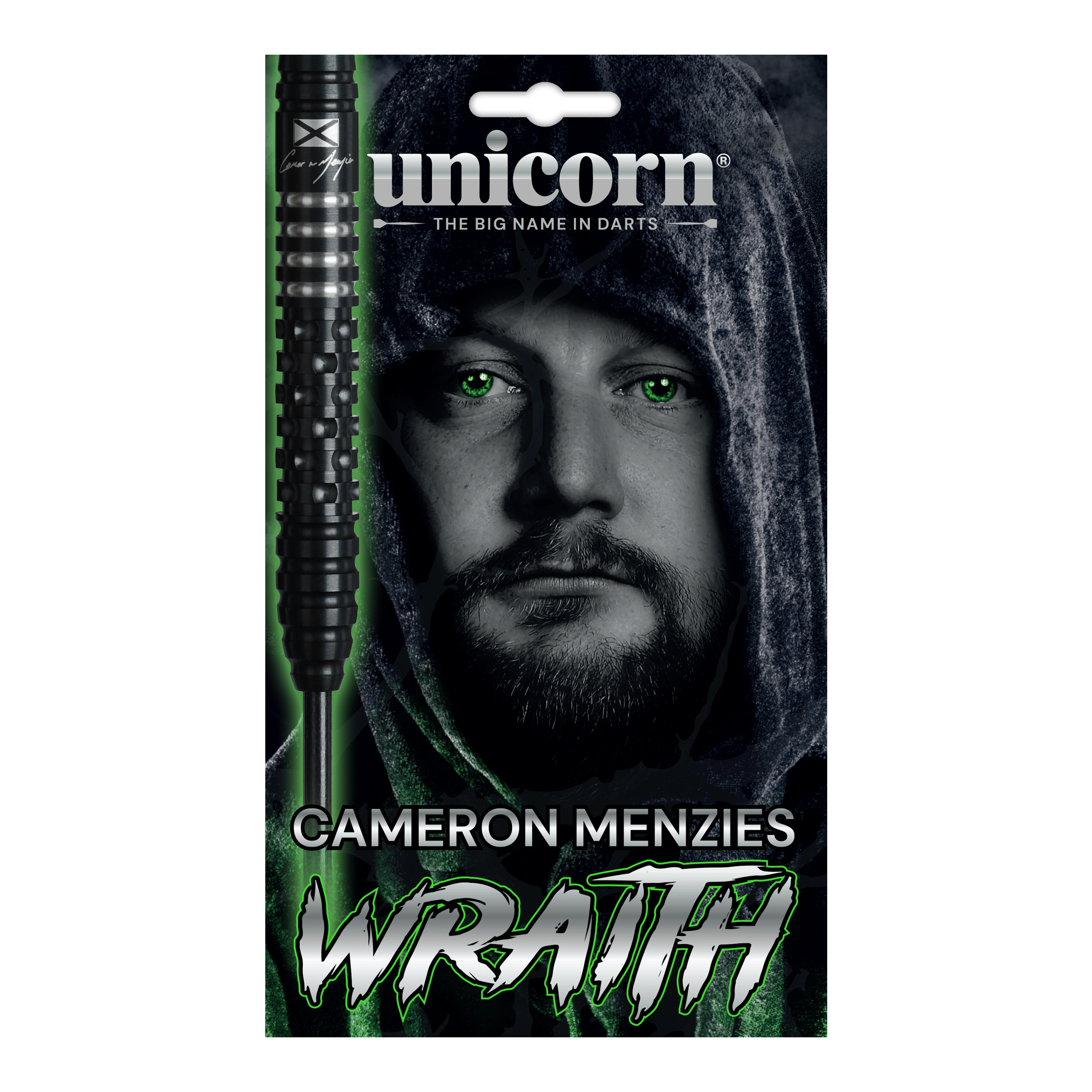 Unicorn Wraith Cameron Menzies Steel Darts - 23g Das Bild zeigt die Unicorn Wraith Cameron Menzies Steeldarts mit 23 Gramm Gewicht. Sie eignen sich für den Einsatz im Steeldartbereich.