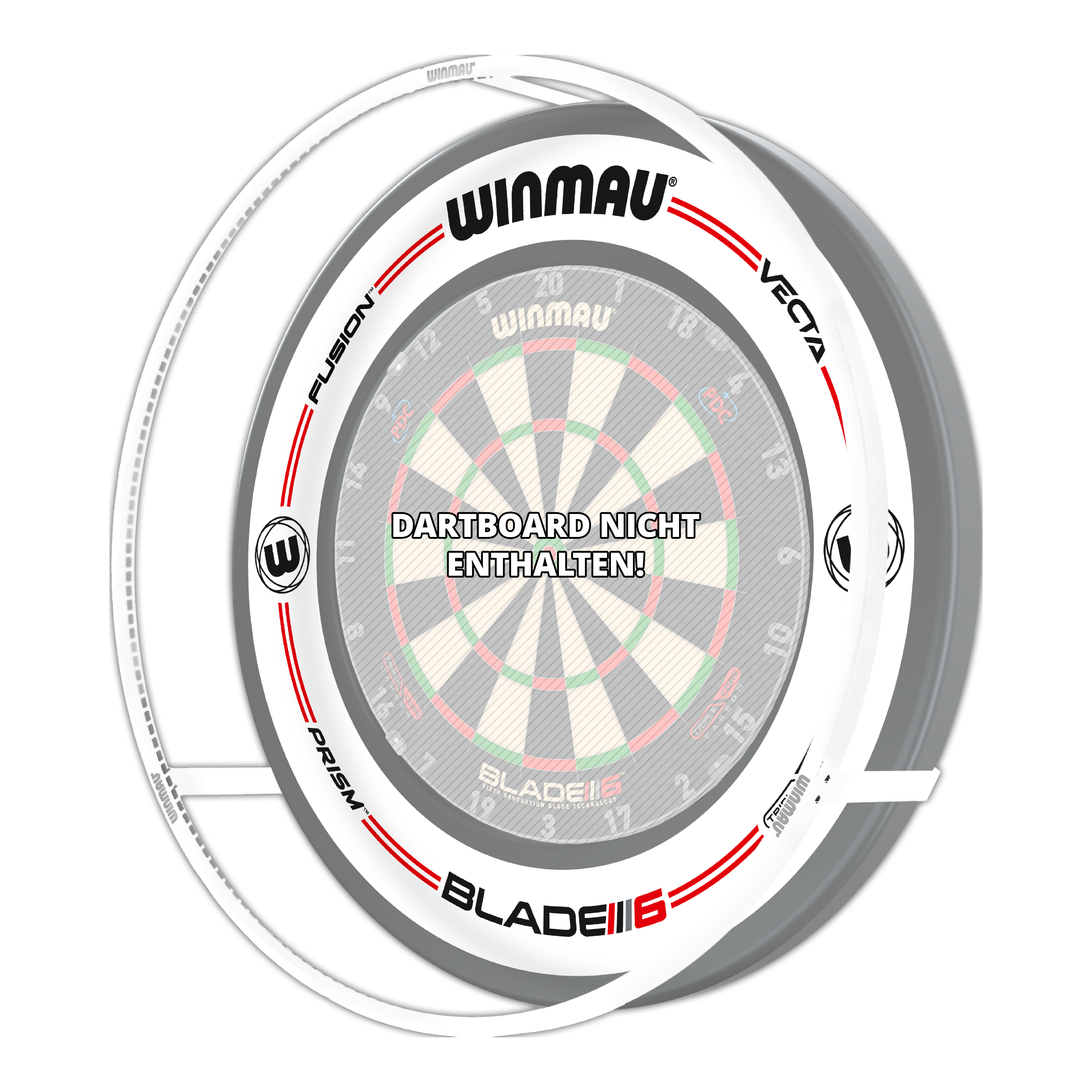 BUNDLE Winmau Plasma Ice LED Lighting and Surround Das Bild zeigt das Winmau Plasma Ice LED Beleuchtung und Surround Bundle für Dartboards. In der Mitte steht: "Dartboard nicht enthalten!"