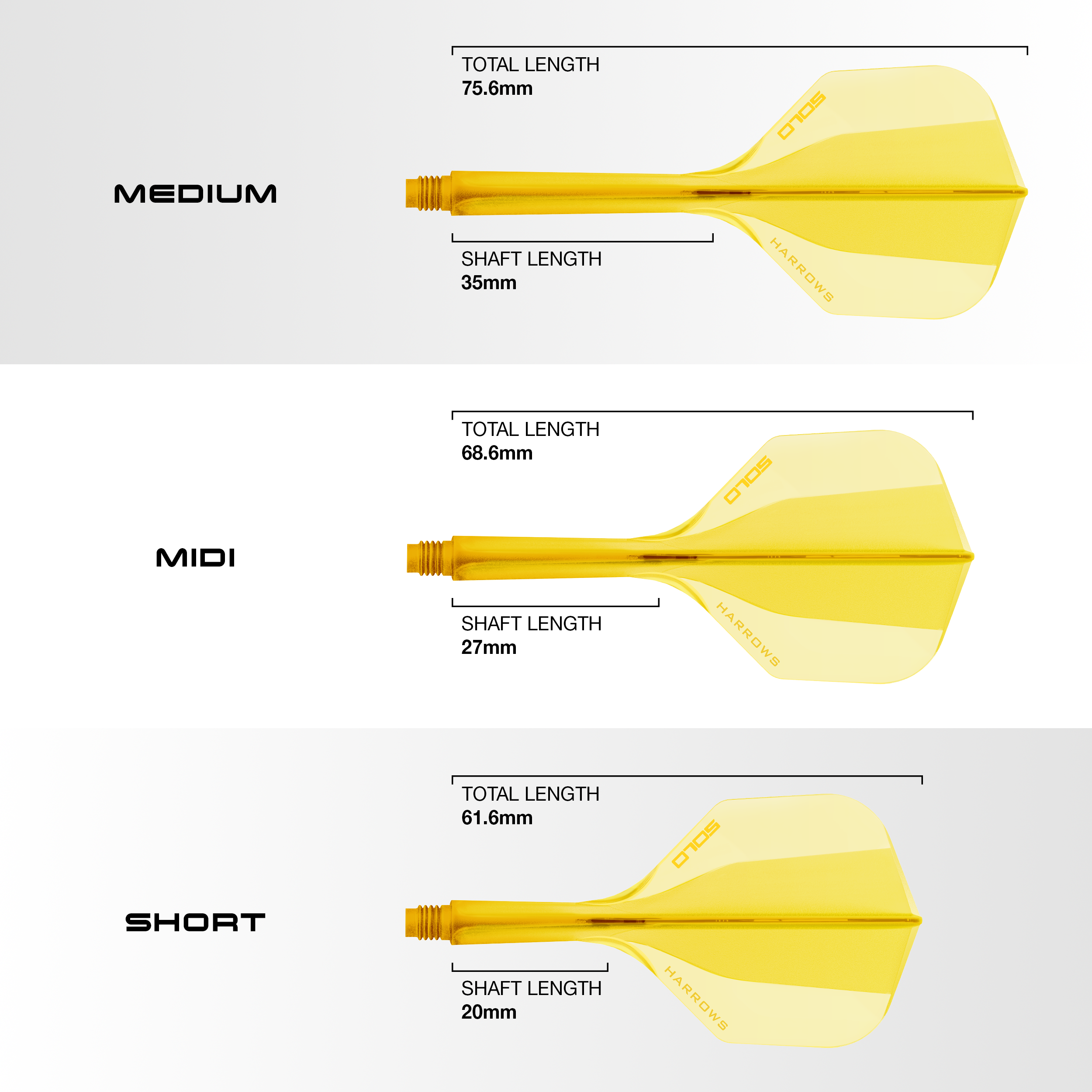 Harrows Solo No6 Flight Shaft System - Yellow Dieses Bild zeigt das Harrows Solo No6 Flight-Shaft-System in Gelb. Es handelt sich um ein Zubehörteil für Darts.