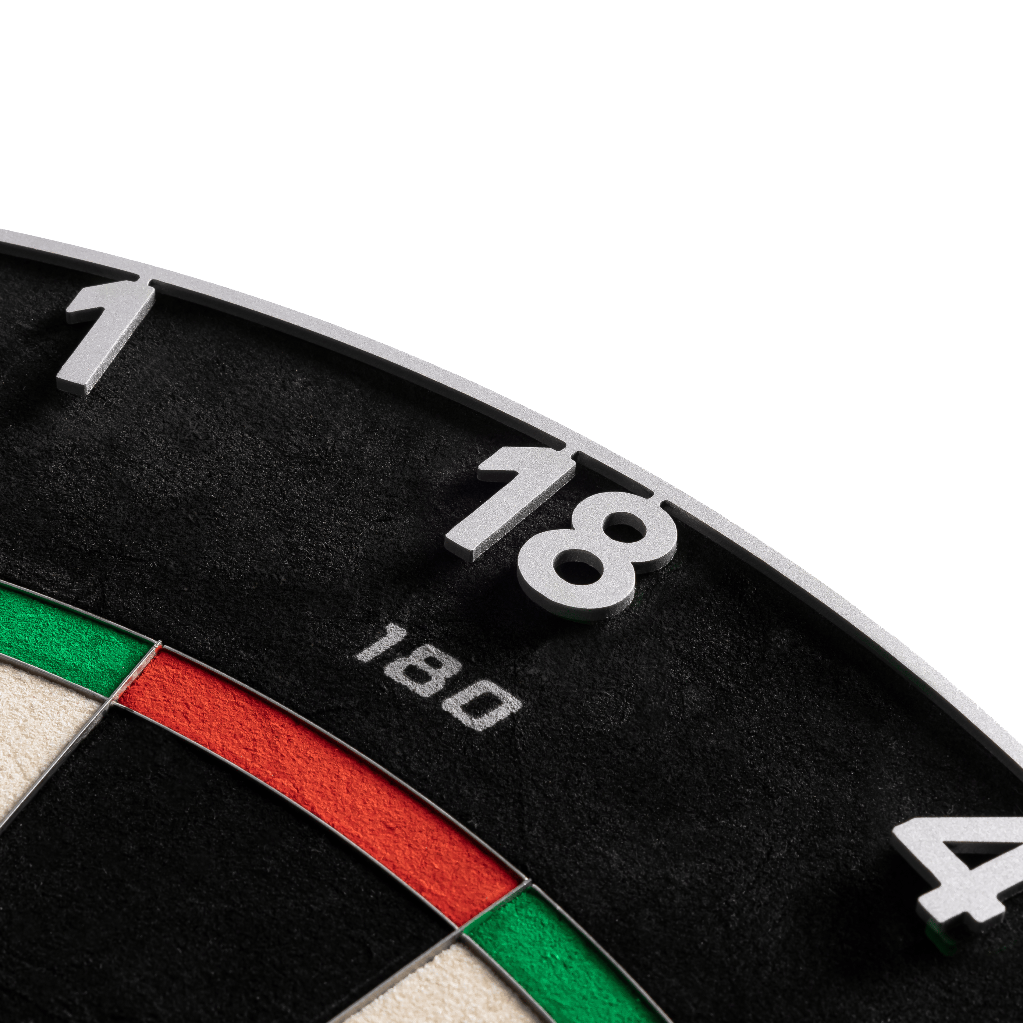 Das Precise 180 Endorphine Steeldartboard mit Nummernring in Gunmetal wird dargestellt. Es handelt sich um ein langlebiges und präzises Dartboard für verschiedene Spiellevel.