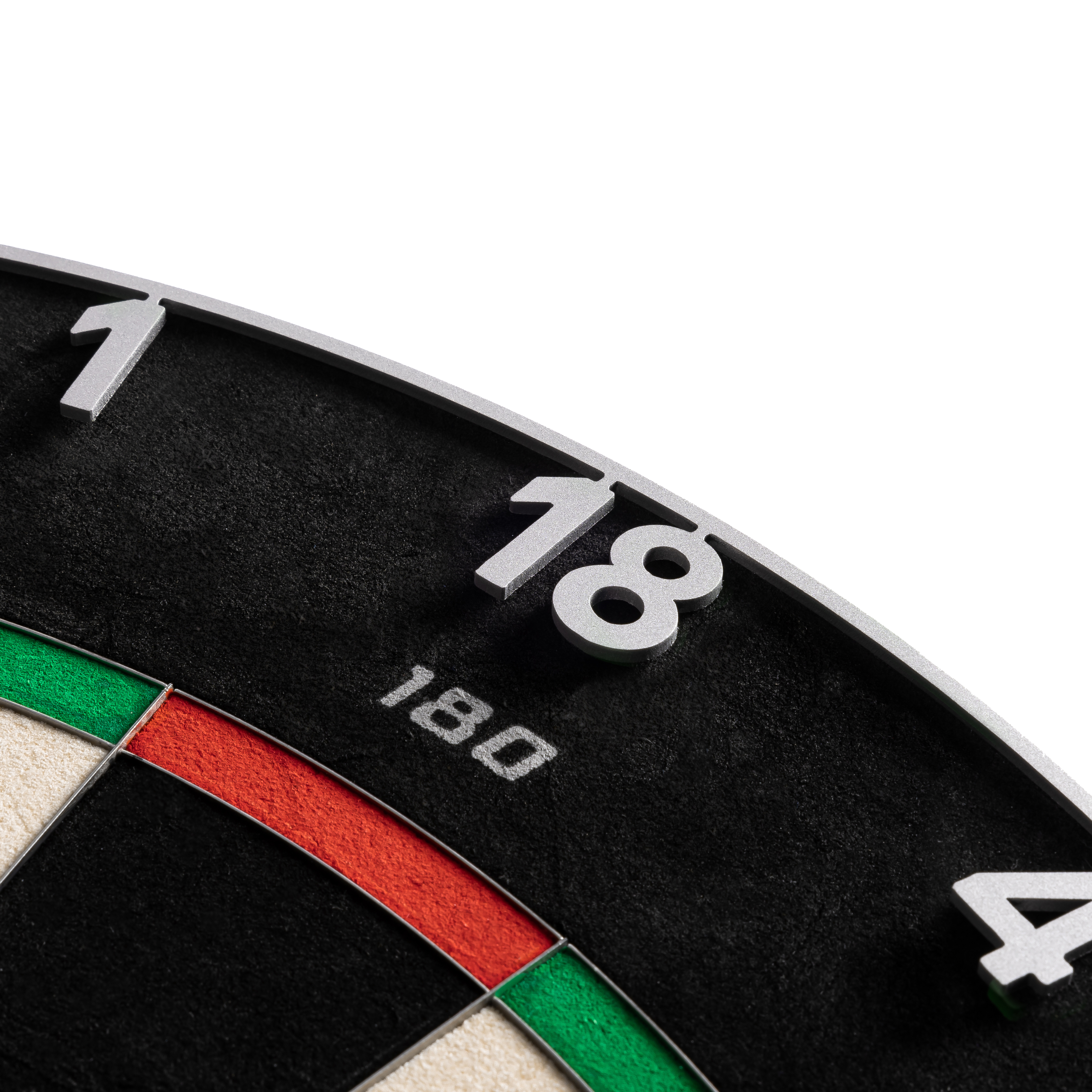 Precise 180 Endorphine Steel Dartboard with Numbered Ring - Gunmetal Das Precise 180 Endorphine Steeldartboard mit Nummernring in Gunmetal wird dargestellt. Es handelt sich um ein langlebiges und präzises Dartboard für verschiedene Spiellevel.