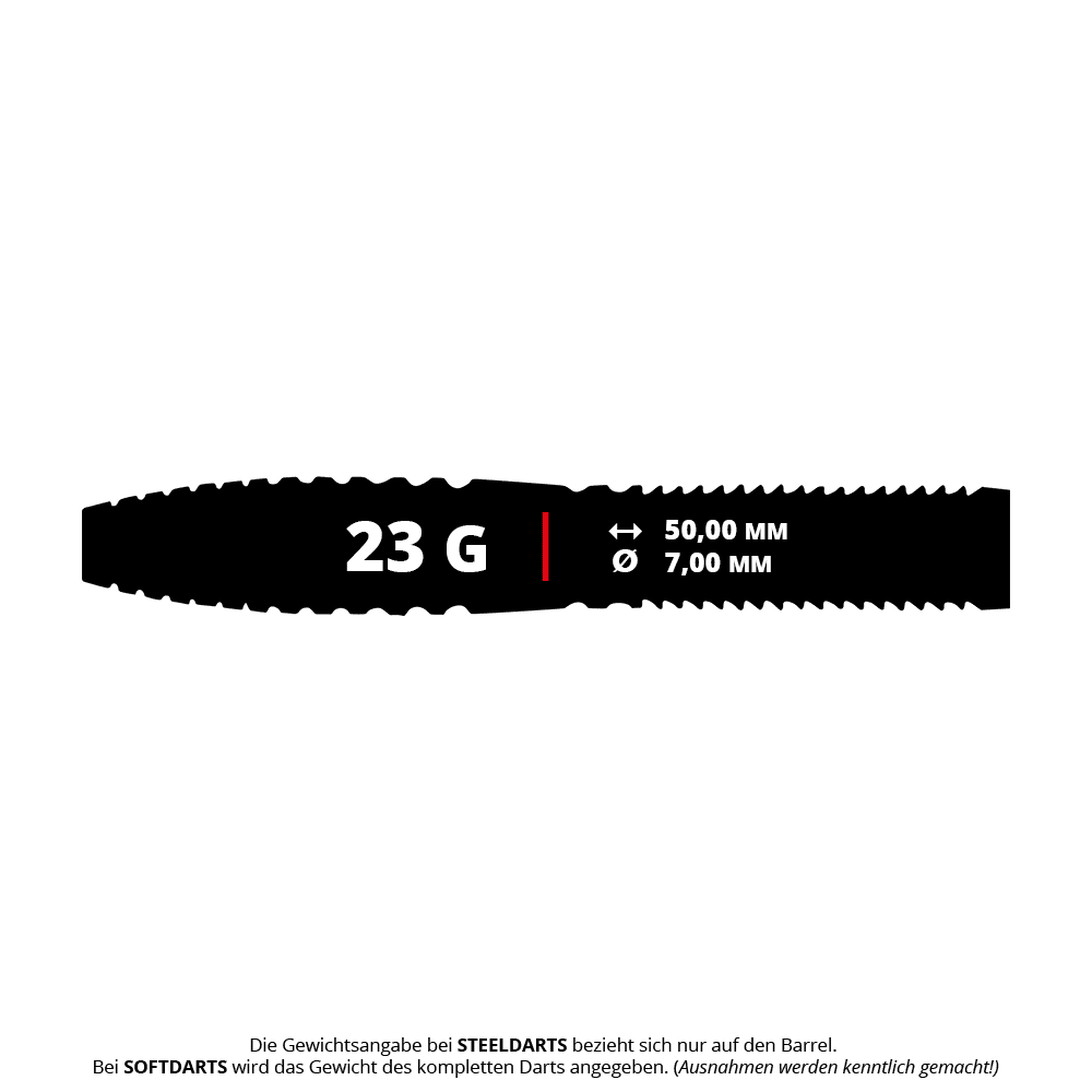 Das Bild zeigt die Unicorn Mensur Suljovic The Gentle Steeldarts mit einem Gewicht von 23g. Diese Darts sind nach dem Profi Mensur Suljovic benannt.