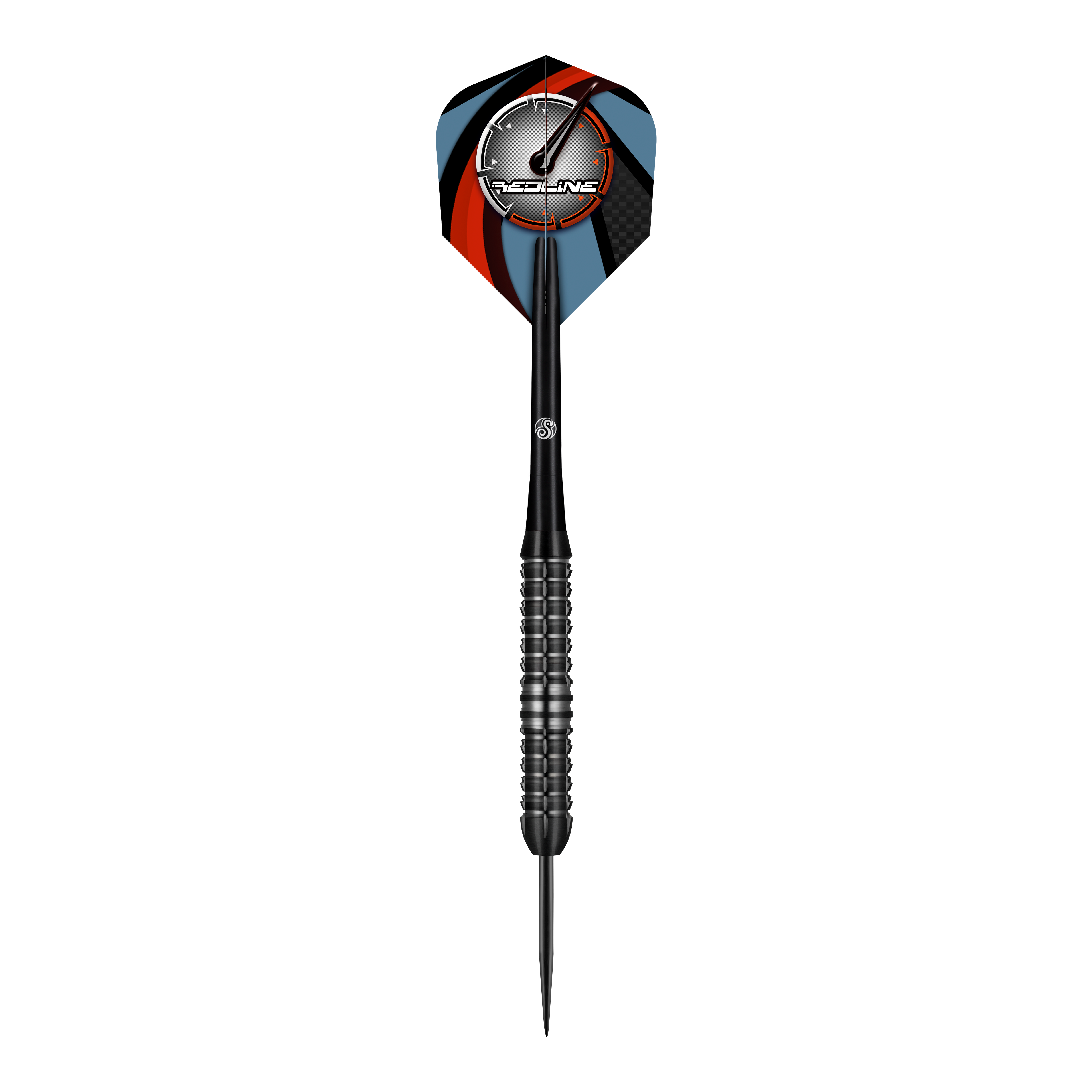 Shot Redline Blazed Steel Darts Der Shot Redline Blazed Steeldart ist ein schwarzer Dartpfeil mit einem gerillten Griff und einer spitzen Metallspitze. Das Dartflight zeigt ein modernes Design mit rot, blau und schwarzen Farben sowie dem "Redline"-Logo.