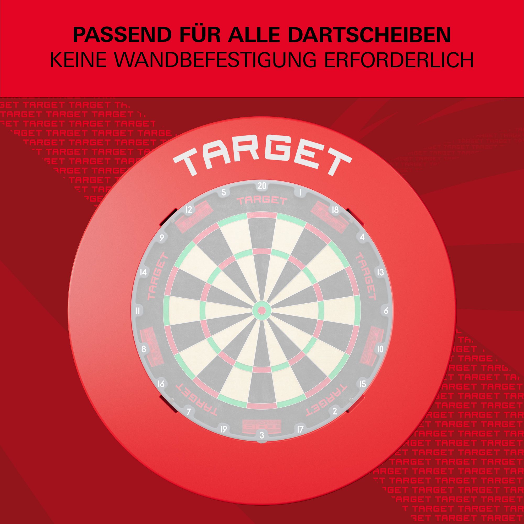 Target Notched Dartboard Surround Das Bild zeigt eine rote Umrandung für ein Dartboard. Die Struktur ist klar zu erkennen.