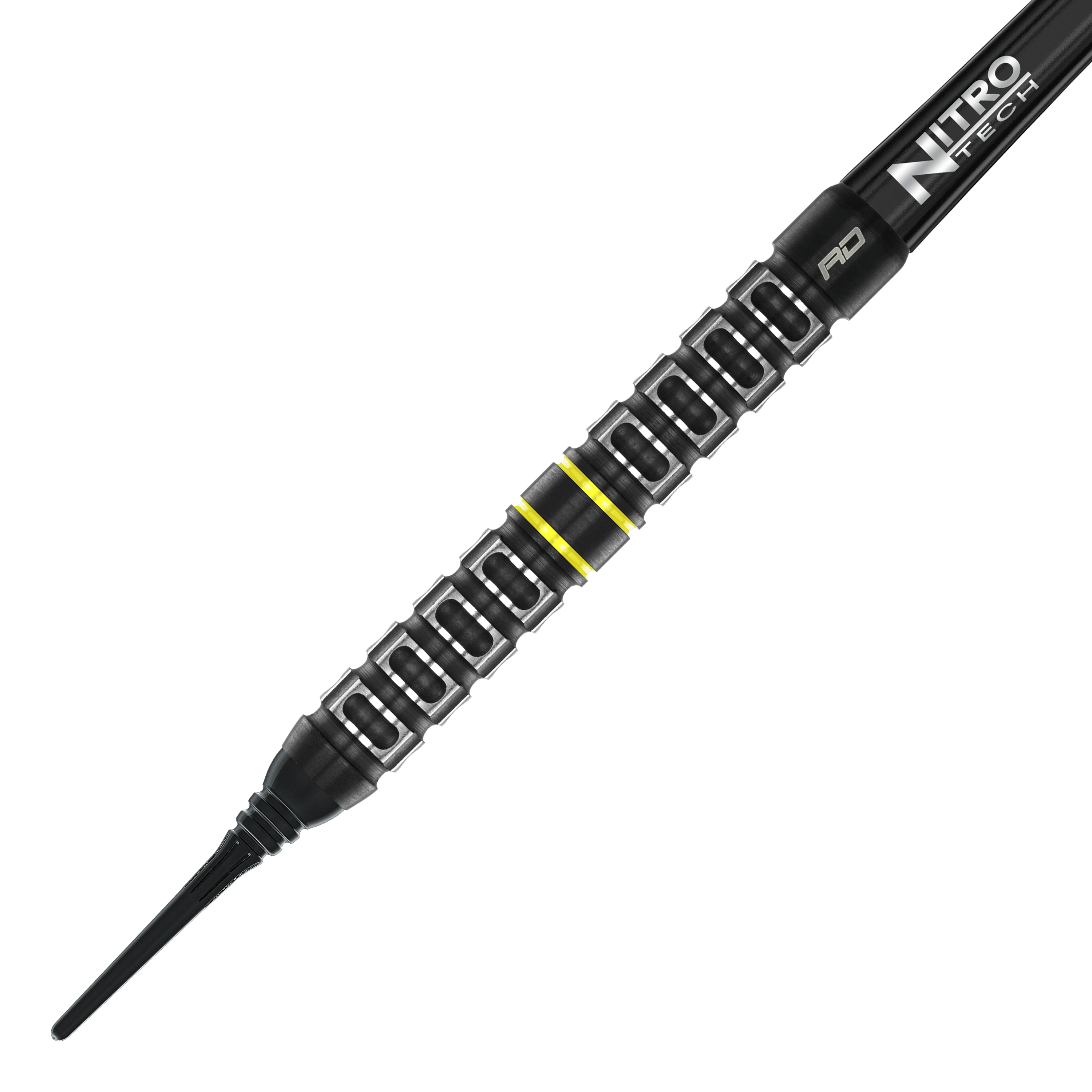 Red Dragon Astraeus Q4X Parallel Softdarts - 20g Dies ist ein Red Dragon Astraeus Q4X Parallel Softdart mit einem Gewicht von 20g. Der Dart hat ein schwarzes Design mit gelben Akzenten und einer markanten Griffstruktur.