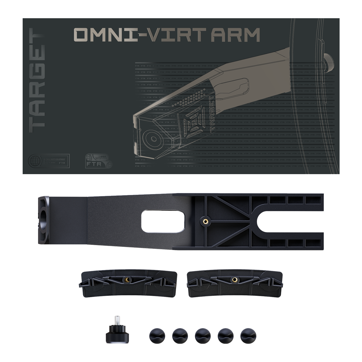 Target OMNI VIRT camera arm Dieses Bild präsentiert den Target OMNI VIRT Kamera Arm. Das Produkt ist ein spezieller Kamerahalter für Dartspieler.
