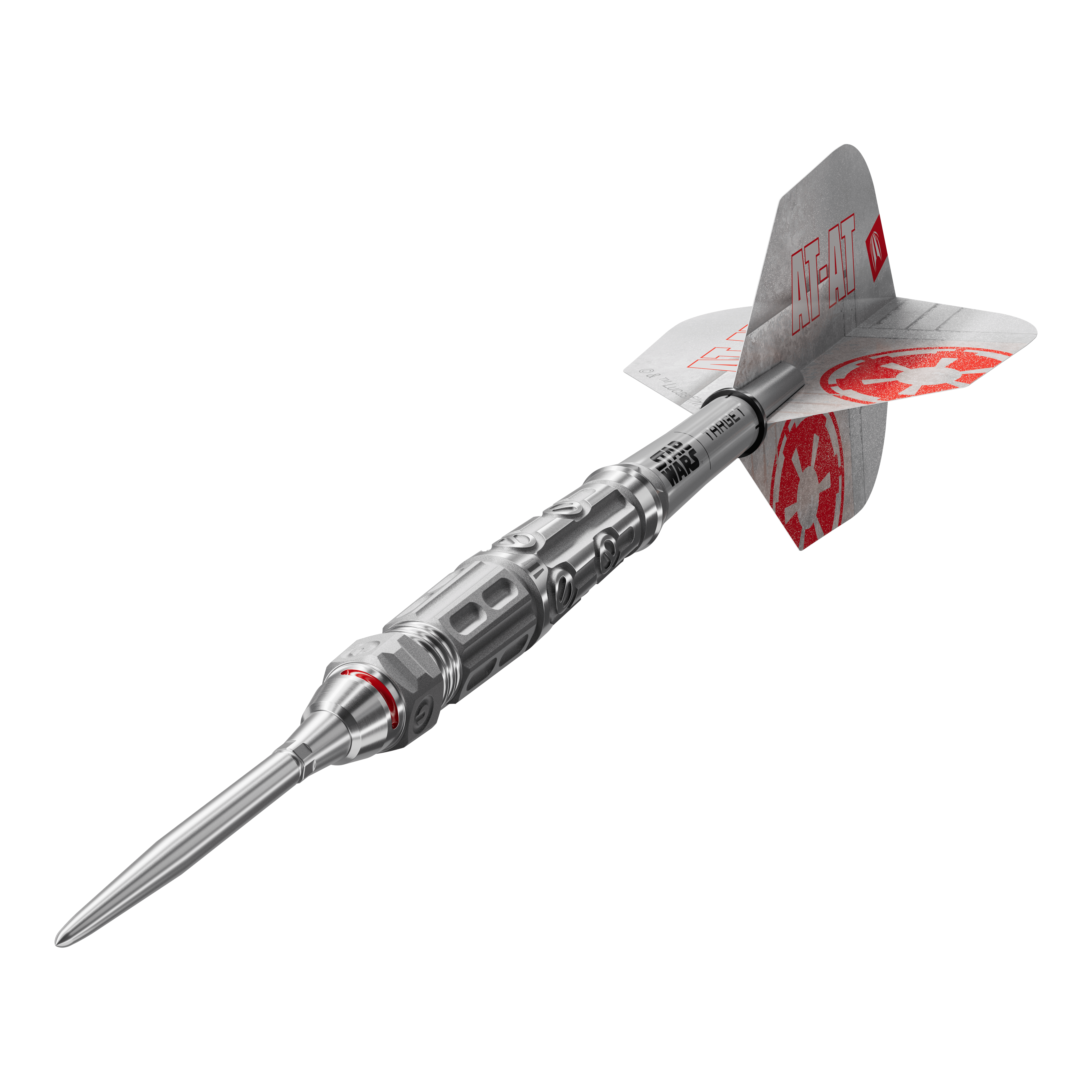Das Produkt ist die Target Star Wars AT-AT Swiss Point Steeldarts. Diese Steeldarts überzeugen durch ein Star Wars Design mit AT-AT-Motiv.