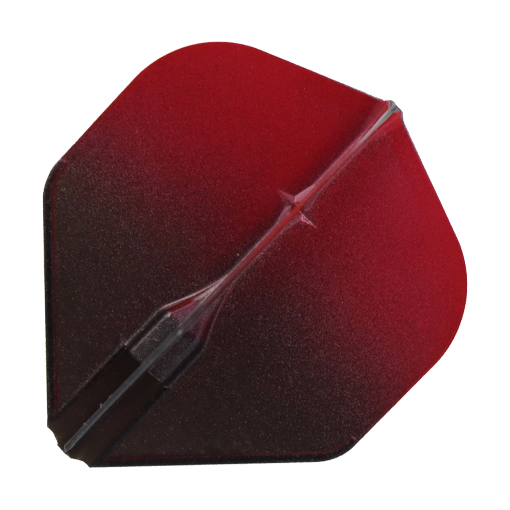 L-Style Two-Tone L1EZ Flights Das Bild zeigt ein Dart-Flight in den Farben Schwarz und Rot. Es hat eine zweifarbige Gestaltung mit einem sanften Farbverlauf von Schwarz zu Rot.