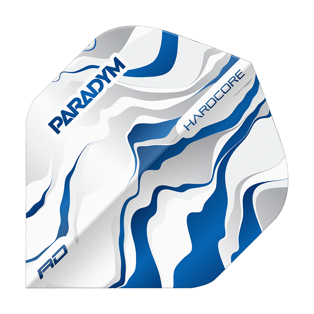 Gezeigt wird ein Flight des Modells Red Dragon Hardcore Premium Paradym Blue Premium No2 Standard Flights. Dies ist ein blauer, robuster Standard-Flight für Dartpfeile.