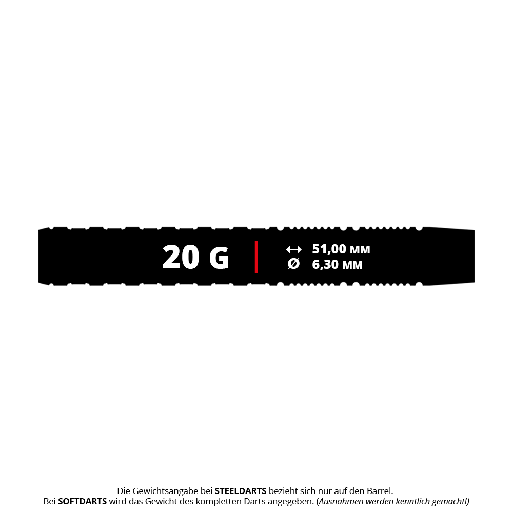 Das Bild zeigt die GOAT Finish Line Tungsten Softdarts mit einem Gewicht von 20g. Die Darts sind für das Softdartspiel geeignet.