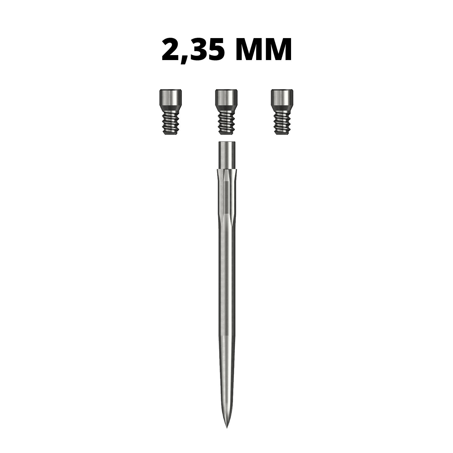 Caliburn System Spigots Hier sieht man eine Caliburn Evo System Steeldartspitze Spigot mit einer Länge von 23,5 mm. Die silberne Spitze ist einzeln dargestellt.