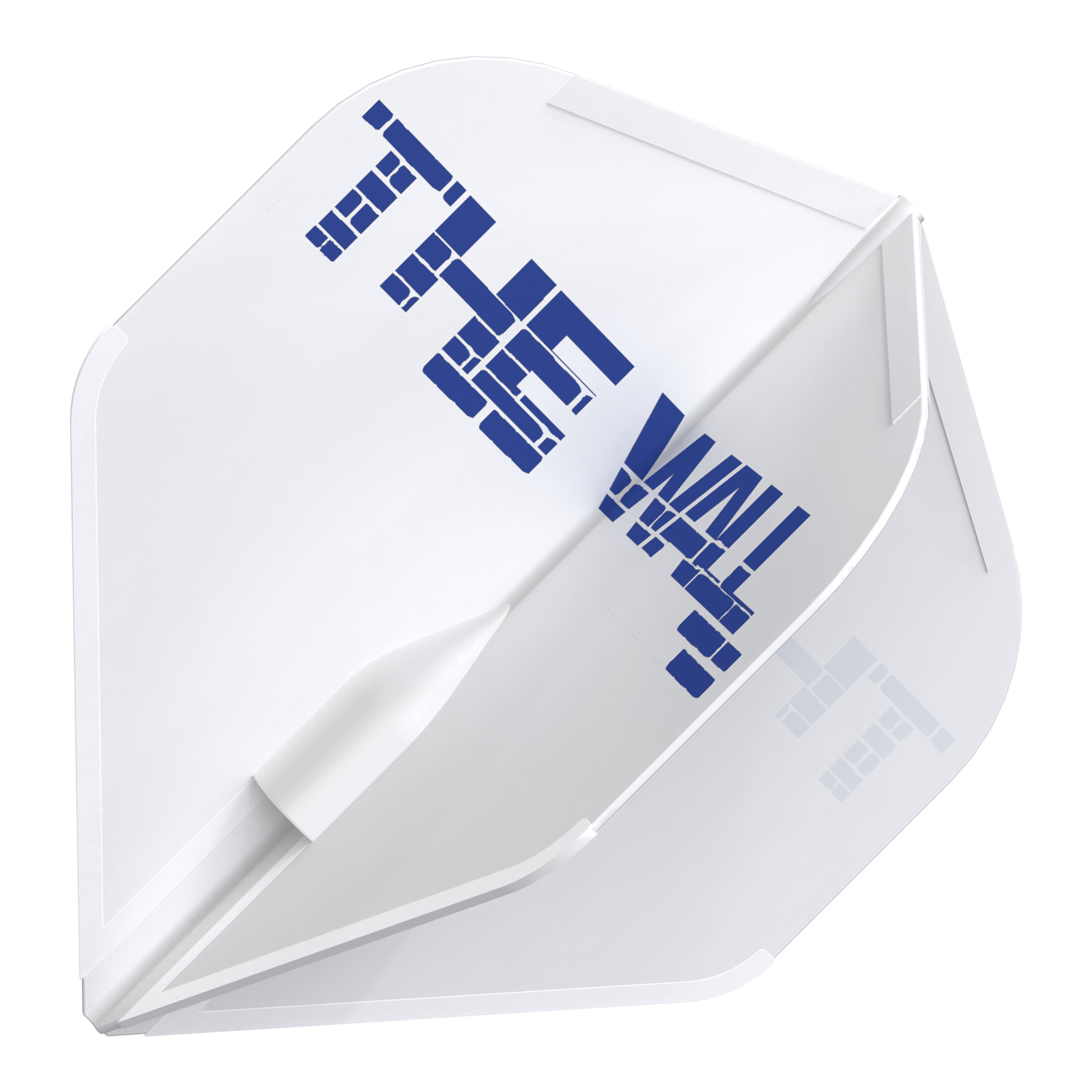 L-Style Martin Schindler White L1EZ Flights Das Bild zeigt ein weißes Dart-Flight mit dem blauen Schriftzug "THE WALL". Es handelt sich um das Produkt "L-Style Martin Schindler Weiß L1EZ Flights".