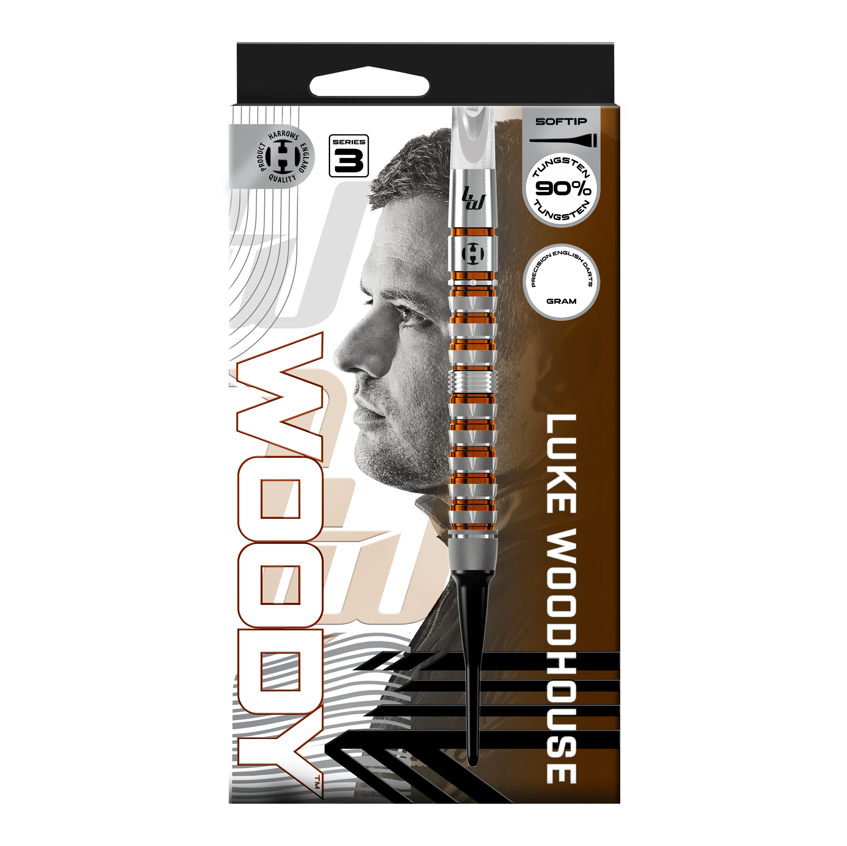 Harrow's Luke Woodhouse Series 3 Soft Darts - 18g Hier ist das Produkt Harrows Luke Woodhouse Series 3 Softdarts - 18g zu sehen. Das Foto stellt die Softdarts in der 18-Gramm-Ausführung dar.