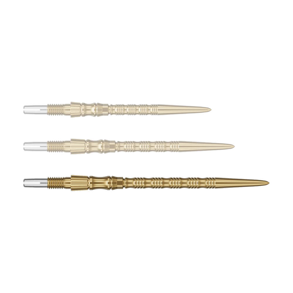 Zu sehen ist eine goldene Dartspitze mit einer Länge von 42mm. Es handelt sich um eine Target SwissPoint Signature TRB Dartspitze.