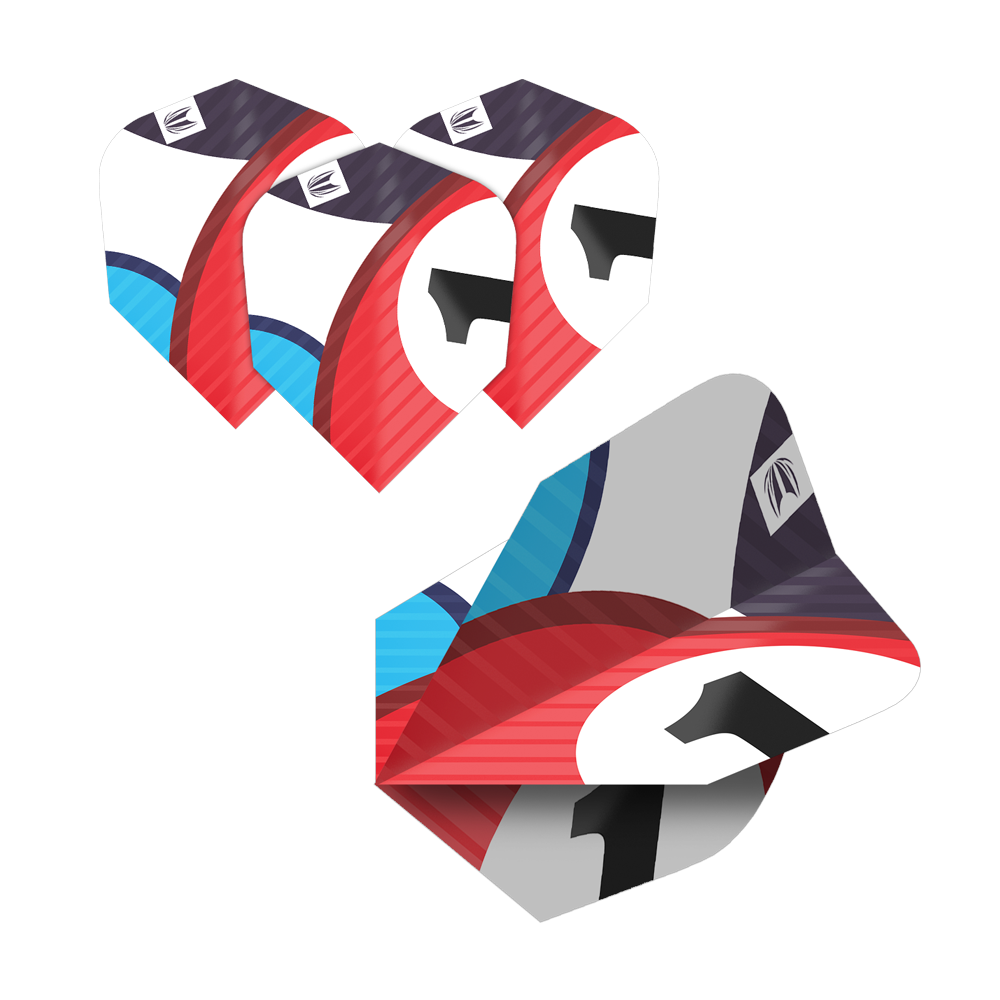 337206_Target_ProUltra_5Sets_Multipack_Chicane_Ten-X_Flights_5D2yaPULLaFM9w Das Bild zeigt fünf Sätze der Target Pro Ultra Chicane Multipack Ten-X Flights. Die Flights sind in den Farben Weiß, Rot, Blau und Schwarz gestaltet.