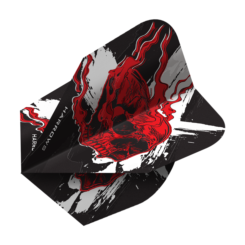 Harrow's Ryan Searle Heavy Metal No6 Flights Hier sehen Sie die Harrows Ryan Searle Heavy Metal No6 Flights. Das Produkt besteht aus robusten Dart-Flights mit auffälligem Motiv.