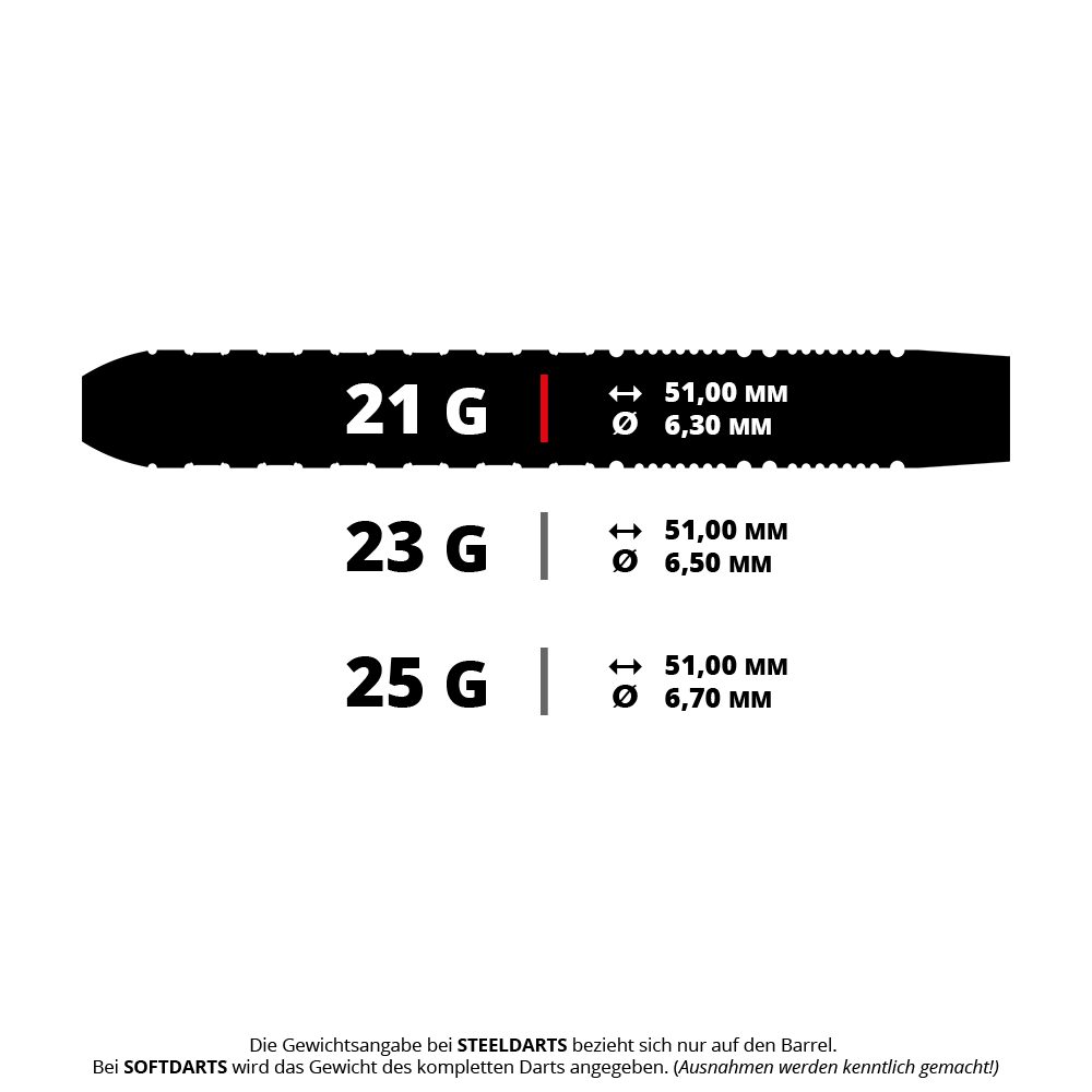 Das Bild zeigt den GOAT Finish Line 90% Tungsten Steel tip 21g. Dieser Dartpfeil besteht zu 90% aus Wolfram und hat eine Steelspitze mit einem Gewicht von 21 Gramm.