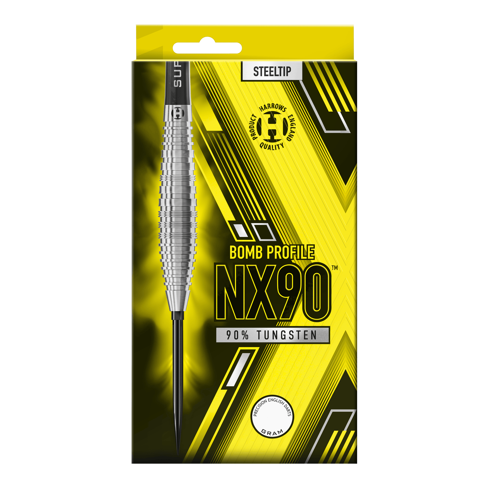 Harrows NX90 Bomb Quick Point Steel Darts Das Bild zeigt die Harrows NX90 Bomb Quick Point Steeldarts. Es handelt sich um hochwertige Steeldarts für das Dartspiel.
