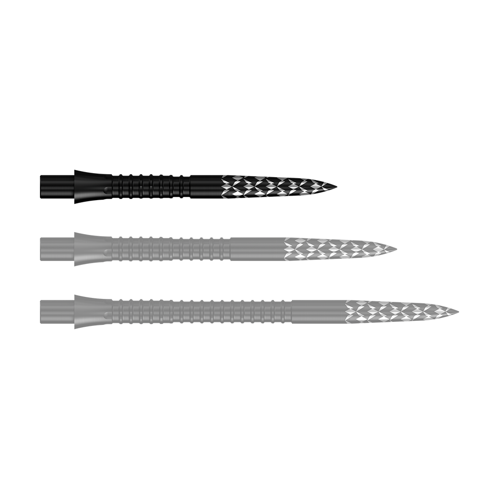 Mission Caliburn EVO dart tips GV logo - Black Abgebildet sind Schwarze Steeldartspitzen mit GV-Logo, 26 mm lang. Es handelt sich um Zubehör für Dartpfeile aus der Mission Caliburn EVO Serie.