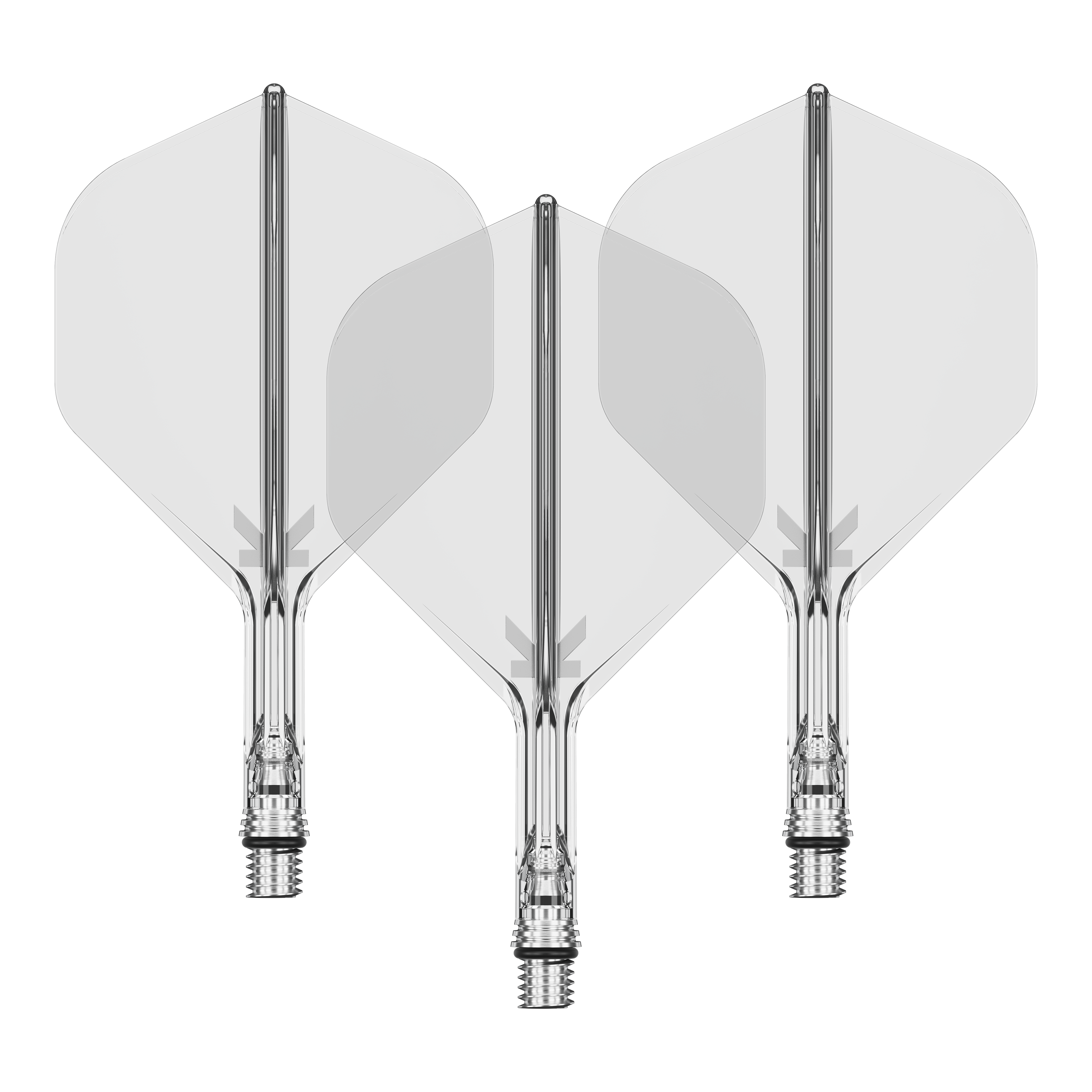 Target K-Shift No2 Standard Flights - Clear Das Bild zeigt ein Set von Target KShift No2 Standard Flights, klar, mit einer Größe von 19mm. Das Produkt ist ein Zubehör für Darts.