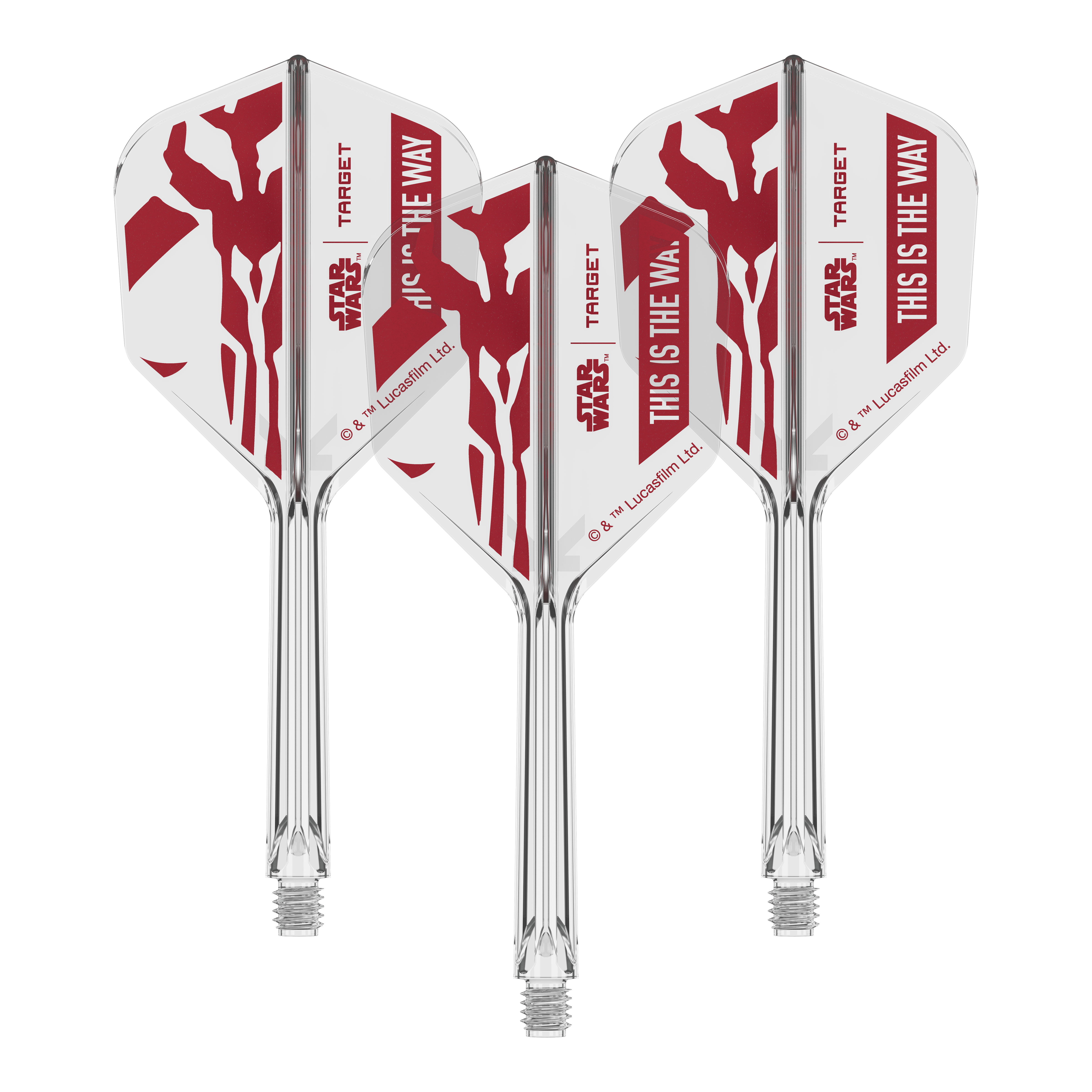 Target Star Wars K-Flex Set Mandalorian No6 Flights Zu sehen ist '410625_Target_StarWars_K-Flex_ThisIsTheWay_No6_Flights_33mm_2b'. Es handelt sich vermutlich um weitere 'This Is The Way' Dart-Flights.