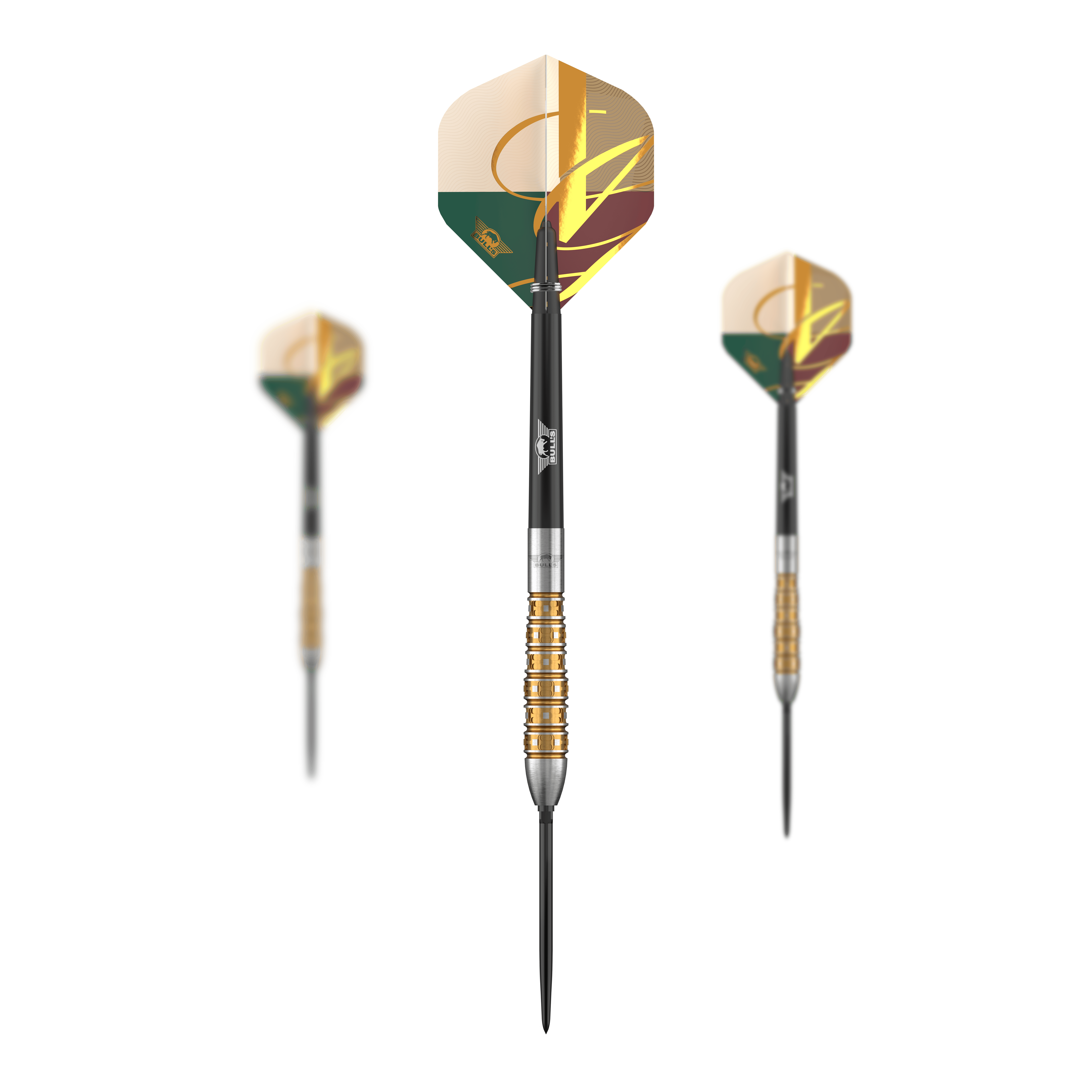 Bulls NL Vintage Bomb Convertible Points Steel Darts Das Foto zeigt ein Set der Bulls NL Vintago Bomb Convertible Point Steeldarts. Dieses Produkt ist für Dartspieler konzipiert.