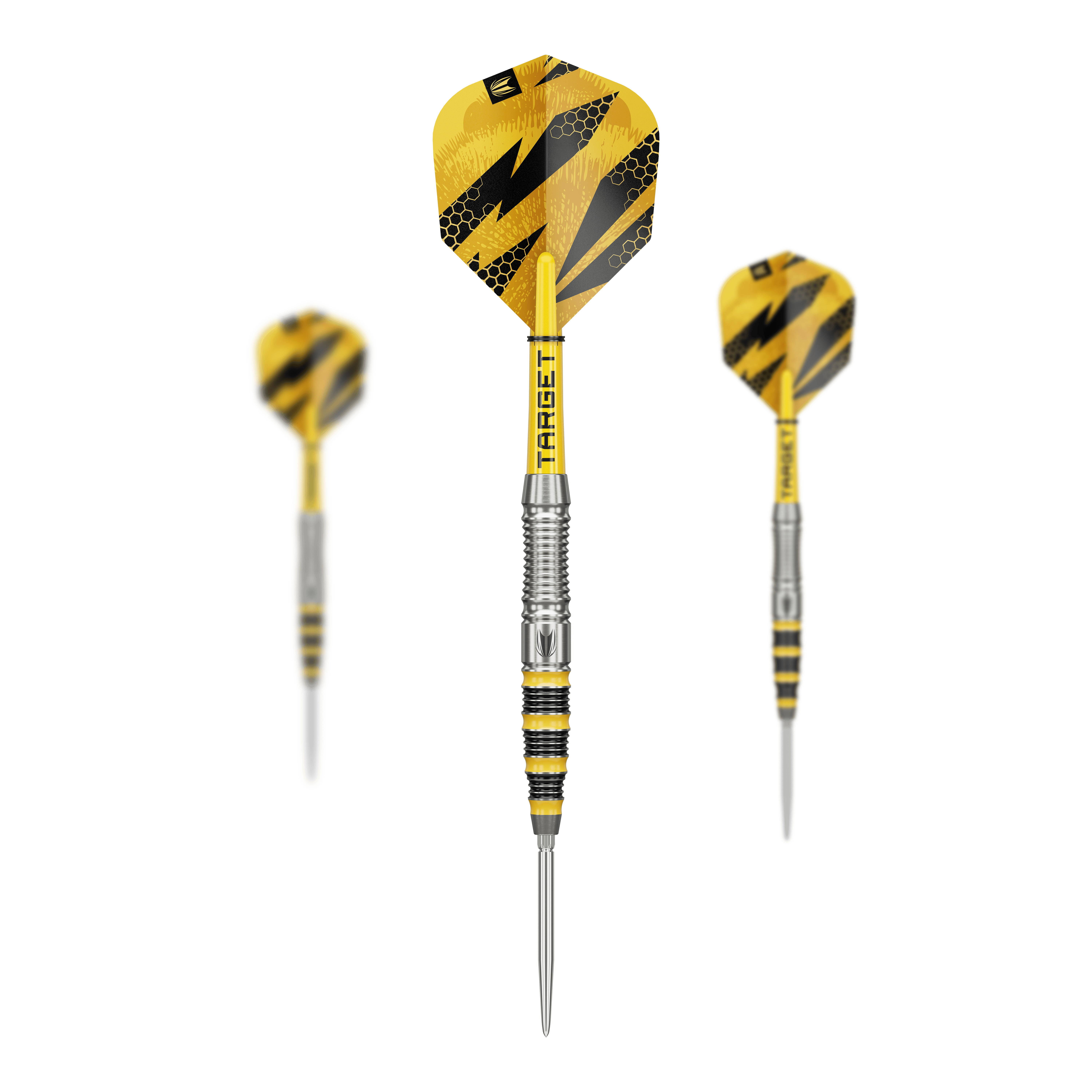 Abgebildet ist das Target Buzz 03 Swiss Points Steeldarts Set. Die Darts sind für das Steeldart-Spiel geeignet.