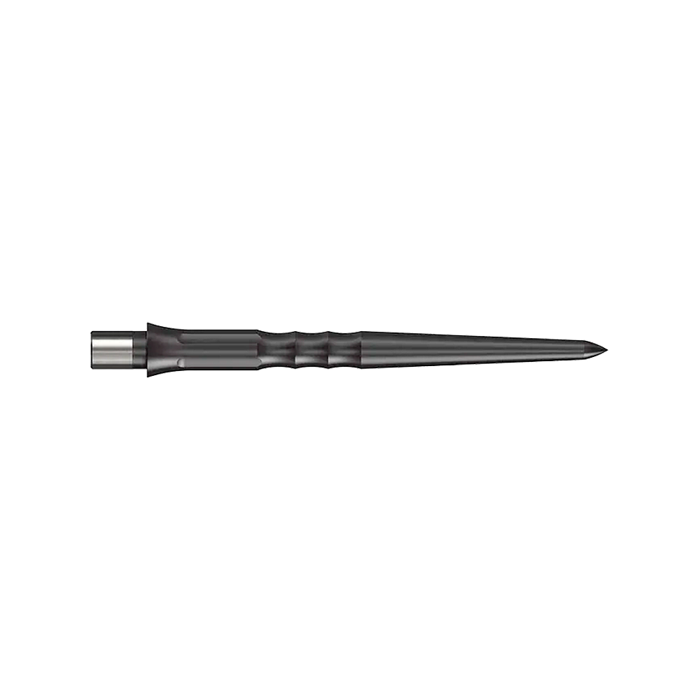 Caliburn System Steeldart Tips - Ripple - NoLip - Black Das Bild zeigt eine schwarze Steeldartspitze mit Riffelung. Die Spitze ist 28 mm lang und hat kein Lip-Ende.