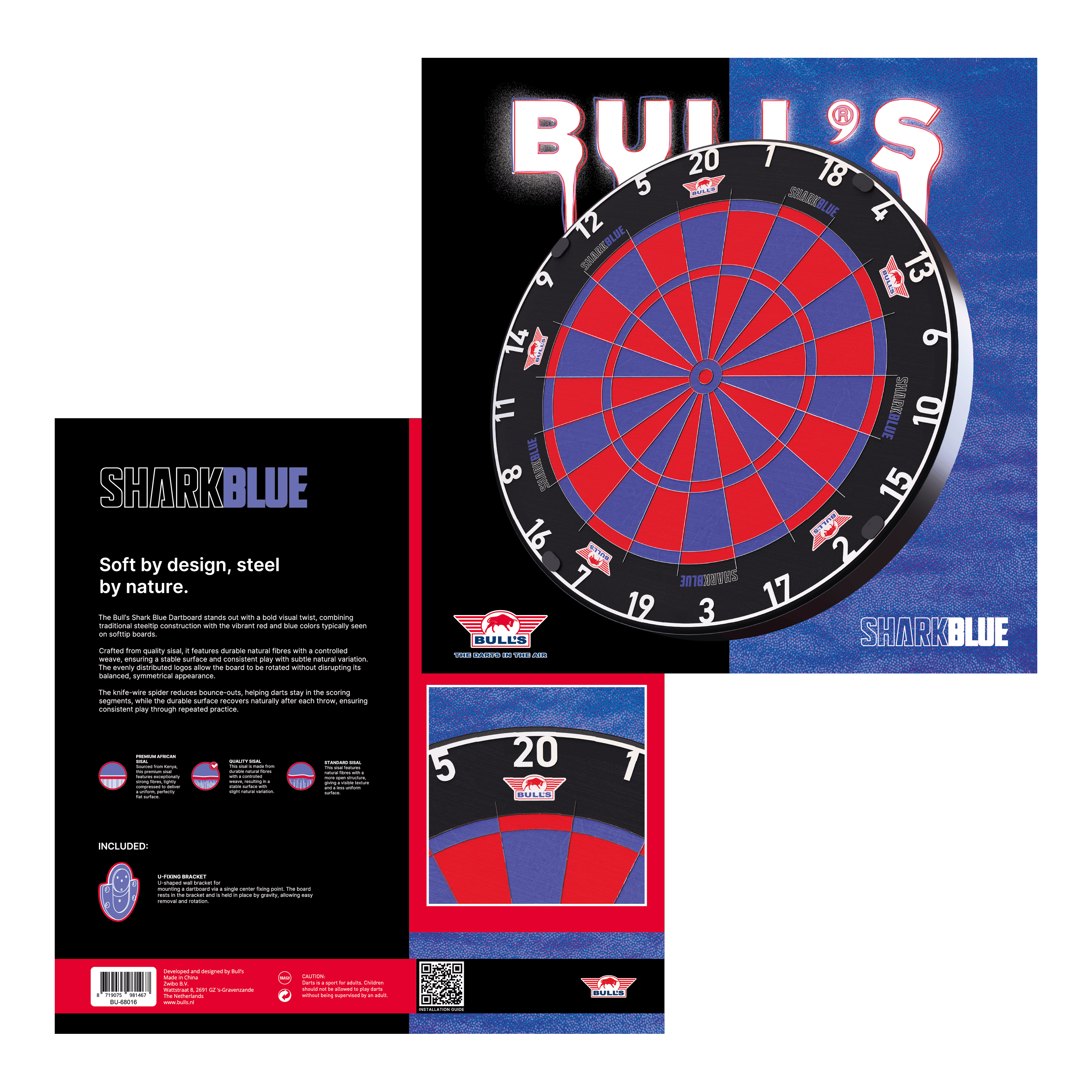Bulls NL Shark Blue Pro steel dartboard Bulls NL Shark Blue Pro steel dartboard
