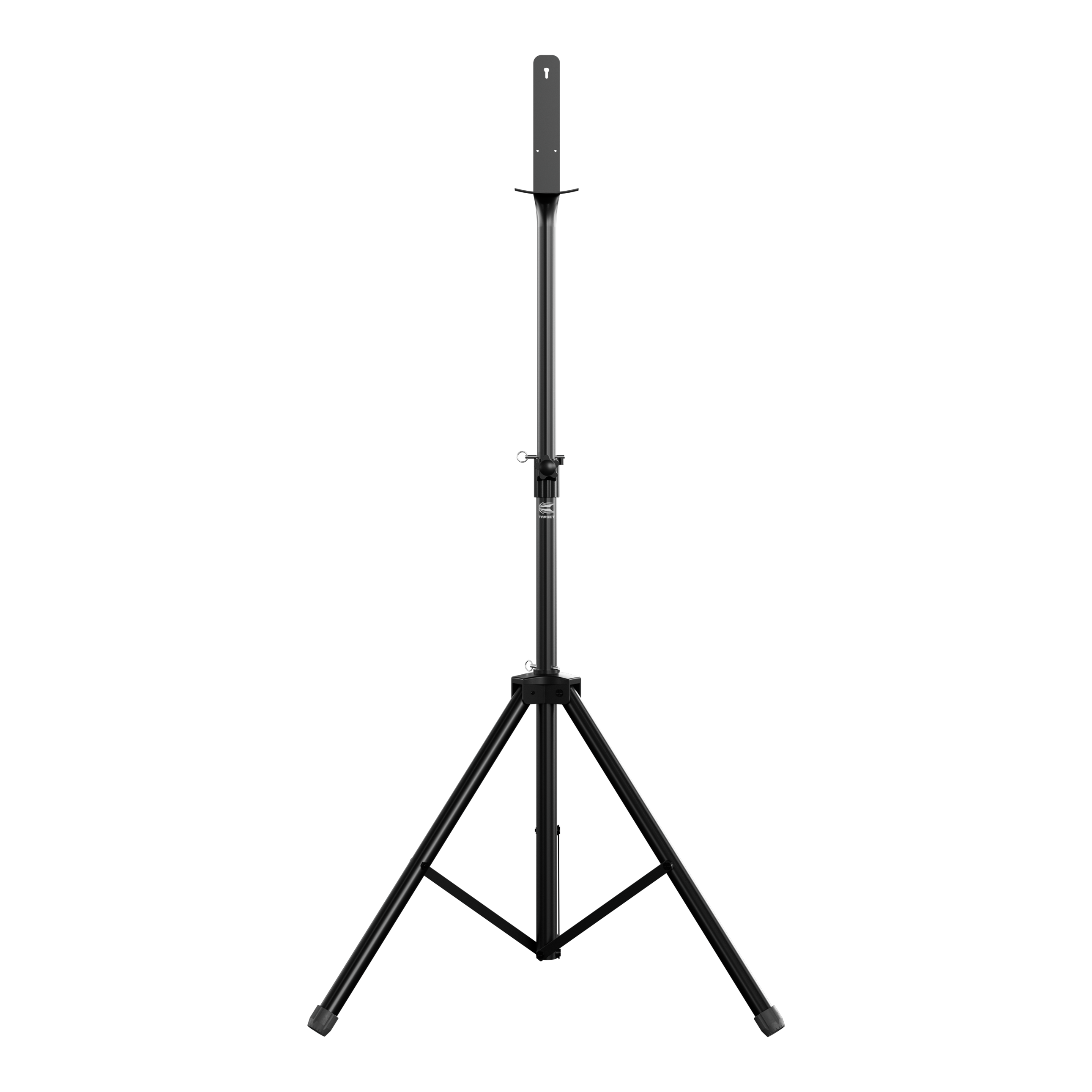 Target Dartboard Stand Das Bild zeigt einen Target Dartboard Stand mit einem stabilen, dreibeinigen Stativ. Der Ständer ist höhenverstellbar und eignet sich zum Aufhängen eines Dartboards.