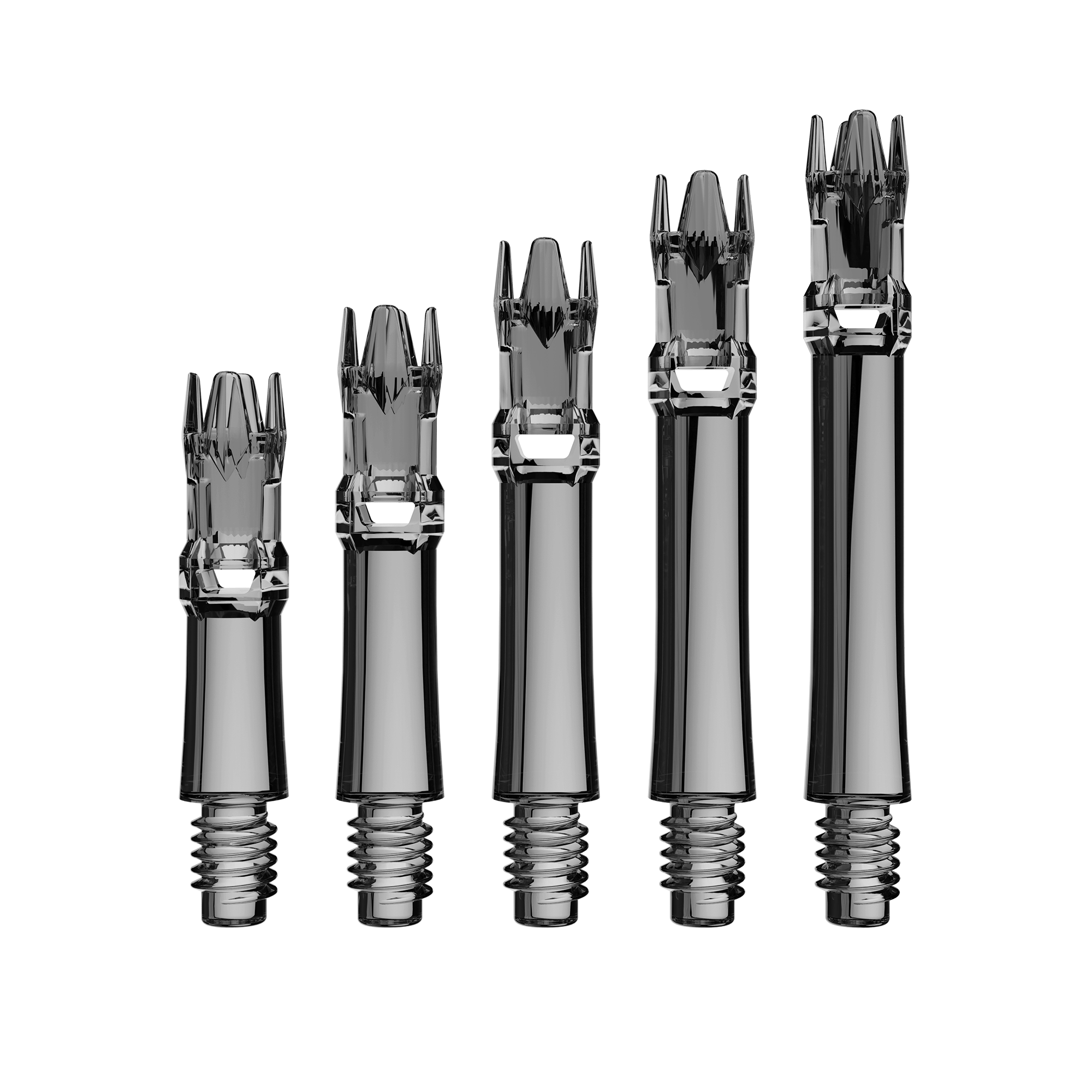 L-Style L-System Replacement Shafts - Clear Black Abgebildet sind die L-Style L-System Ersatzshafts in Clear Black. Diese Schäfte dienen als Ersatzteile für Dartpfeile.