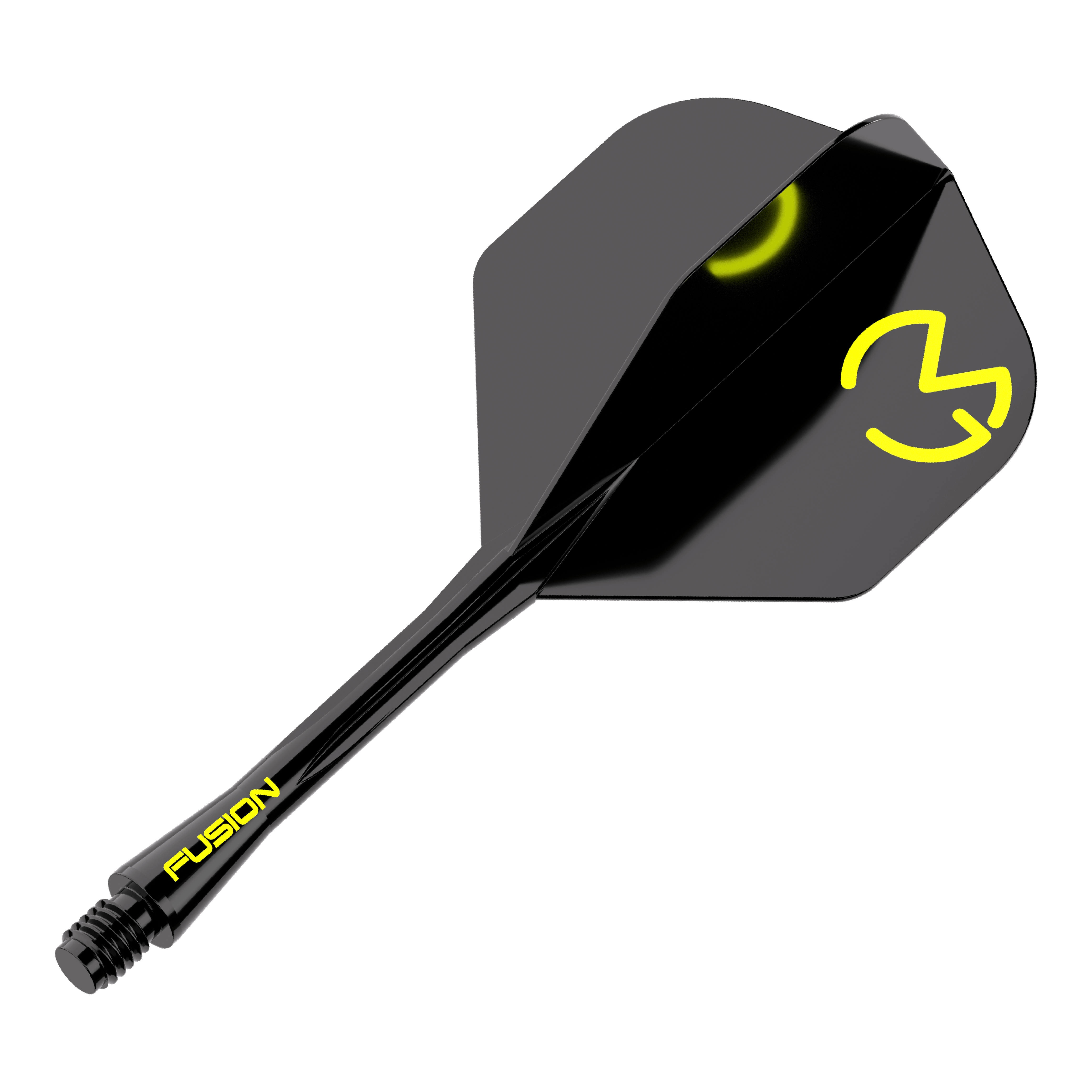 Winmau Fusion Flight Shaft System Michael Van Gerwen Pacman No6 Das Bild zeigt das Winmau Fusion Flight-Shaft-System Michael Van Gerwen Pacman No2 Standard. Es ist schwarz mit gelben Akzenten und dem Logo auf dem Flight.