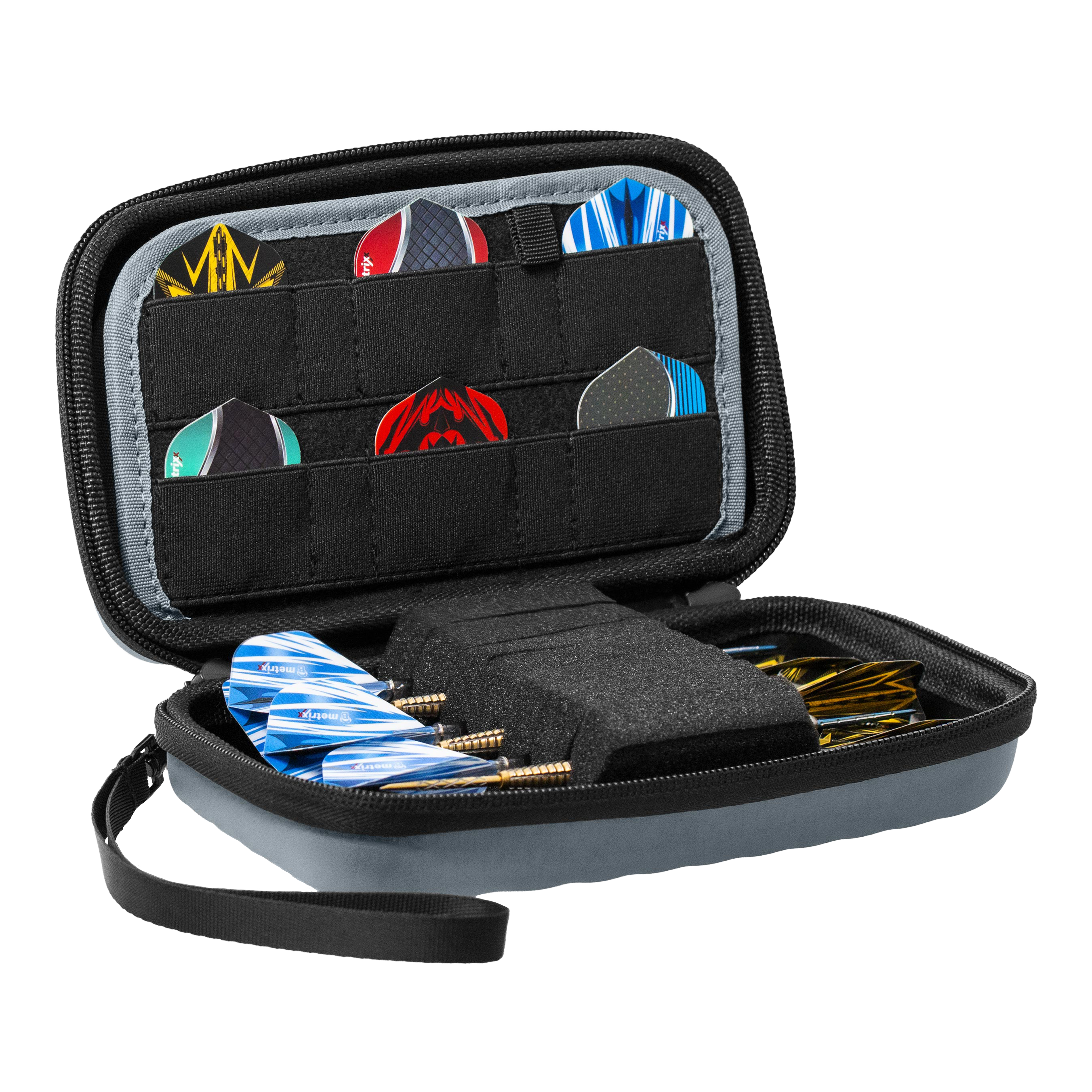 Bulls Orbis XL Dartcase - Gray Das Bild zeigt das Bulls Orbis XL Dartcase in der Farbe Grau. Dieses Etui bietet viel Platz für Dartzubehör.