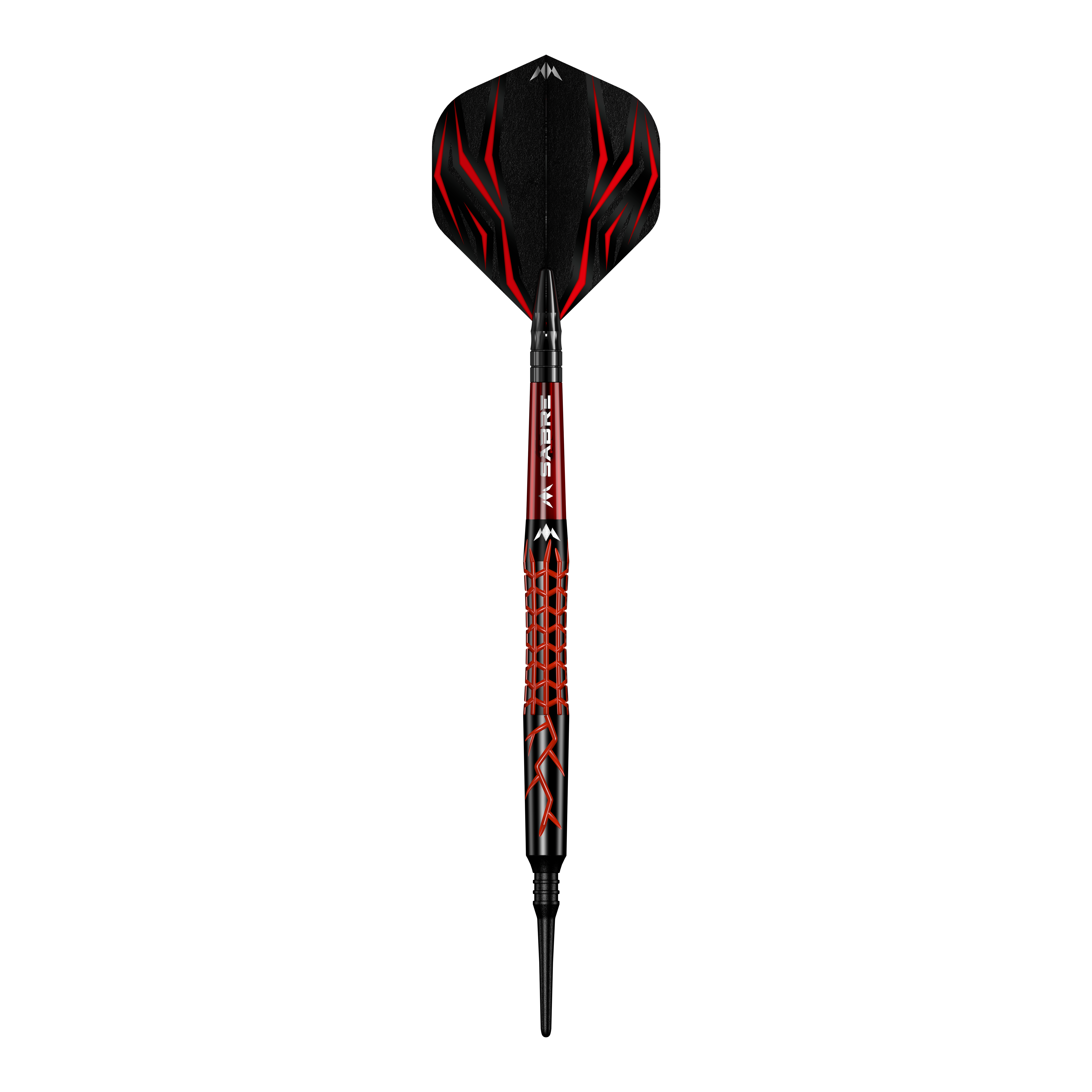Mission Lava Softdarts - 20g Dies ist der Mission Lava Softdart mit einem Gewicht von 20 Gramm. Er hat ein auffälliges Design in Schwarz und Rot mit roten Flammenmustern.