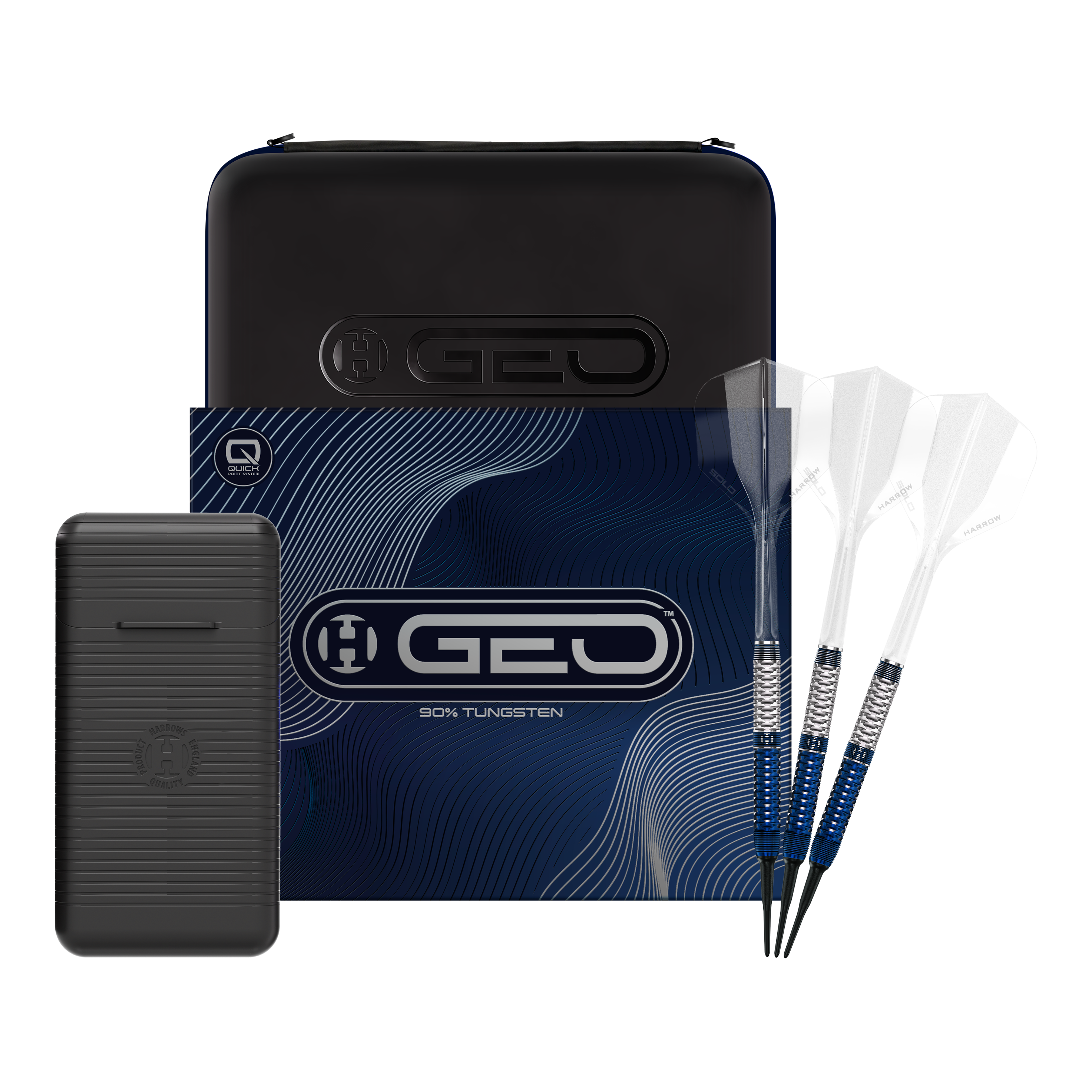 Harrows GEO Parallel Softdarts Auf dem Bild sind die Harrows GEO Parallel Softdarts vollständig sichtbar. Sie zeichnen sich durch ihre parallele Barrel-Form aus.