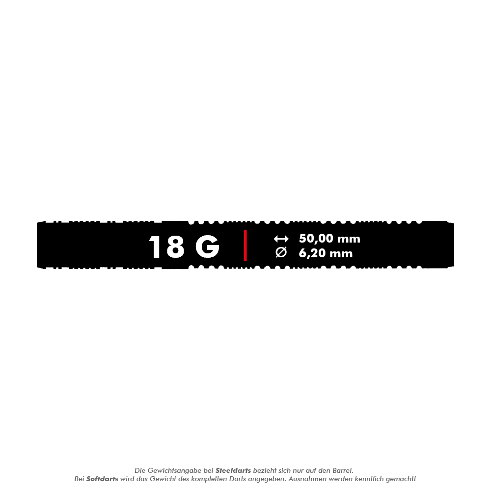 D7622_Trinidad_Jose_De_Sousa_Type_3_Softdarts_5_18g Das Bild zeigt die Produktbeschreibung der Trinidad Jose De Sousa Type 3 Softdarts mit einem Gewicht von 18 Gramm. Die Maße des Darts sind 50,00 mm Länge und 6,20 mm Durchmesser.