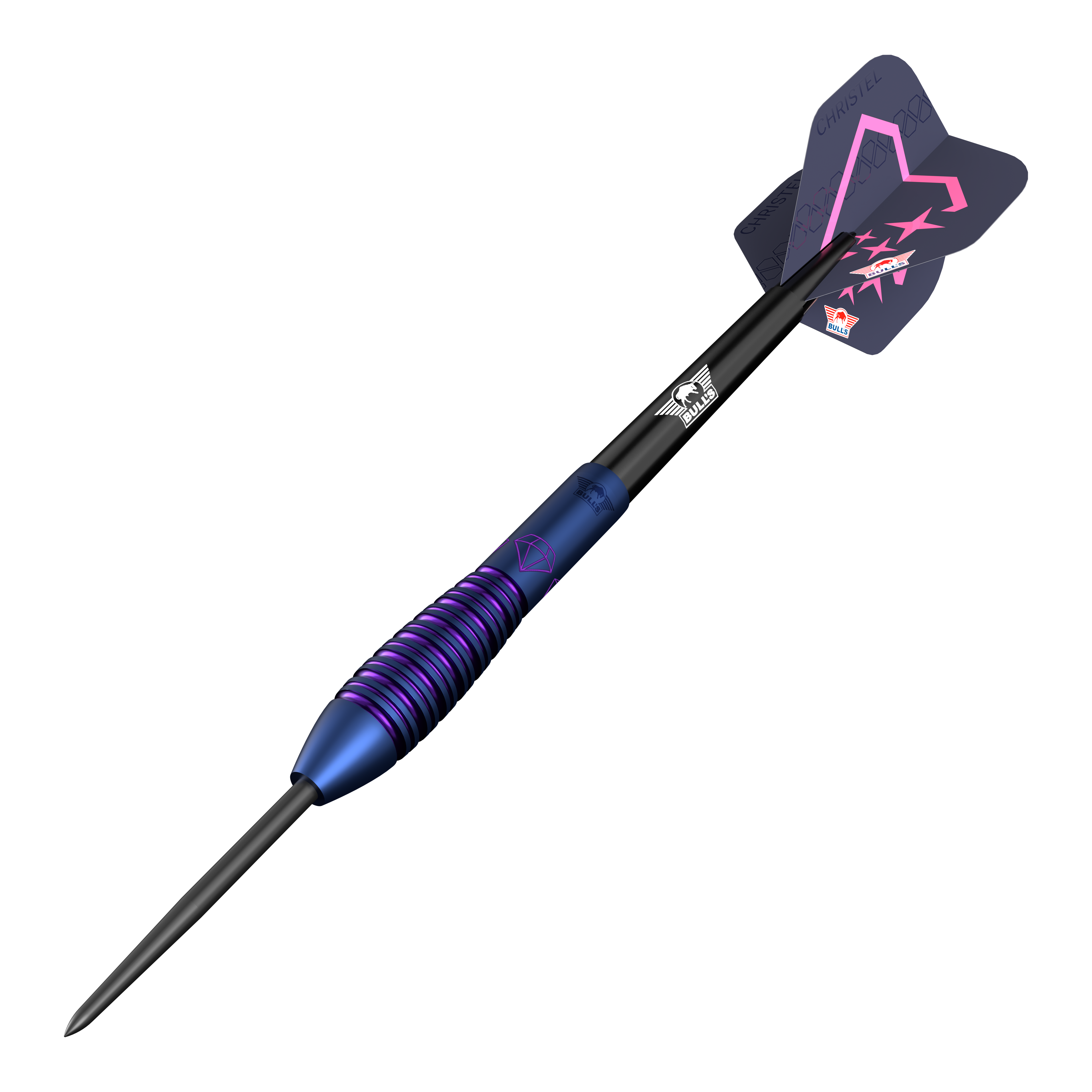 Das Bild zeigt die Bulls NL Christel Timmermans Satellite 90 Steeldarts 25g. Diese Darts eignen sich besonders für Turnierspieler.