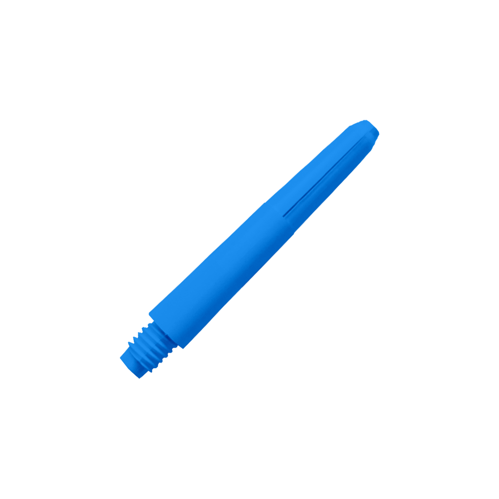 Das Bild zeigt einen blauen Nylon-Schaft. Er hat ein Schraubgewinde an einem Ende.