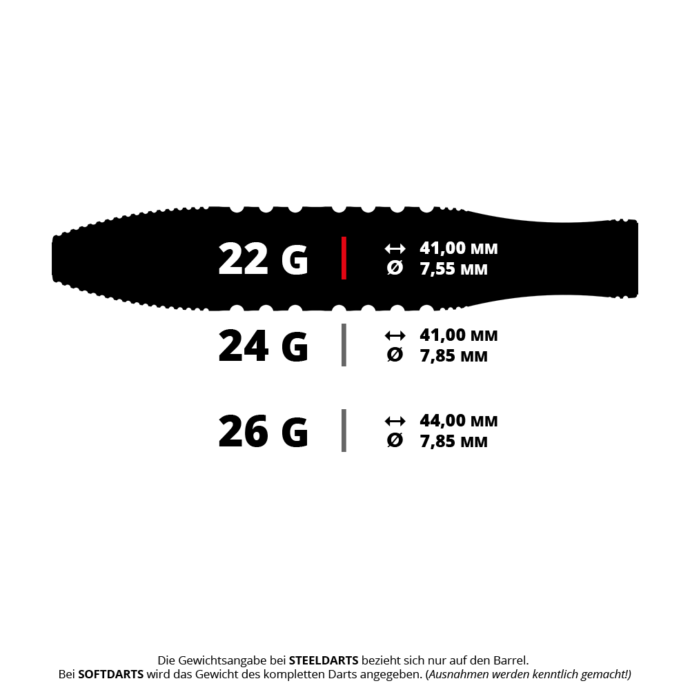 Target Phil Taylor Gx2 Swiss Point Steel Darts Das Bild zeigt einen Target Phil Taylor Gx2 SP Steeldart mit einem Gewicht von 22g. Es handelt sich um eine Produktaufnahme eines Dartpfeils.