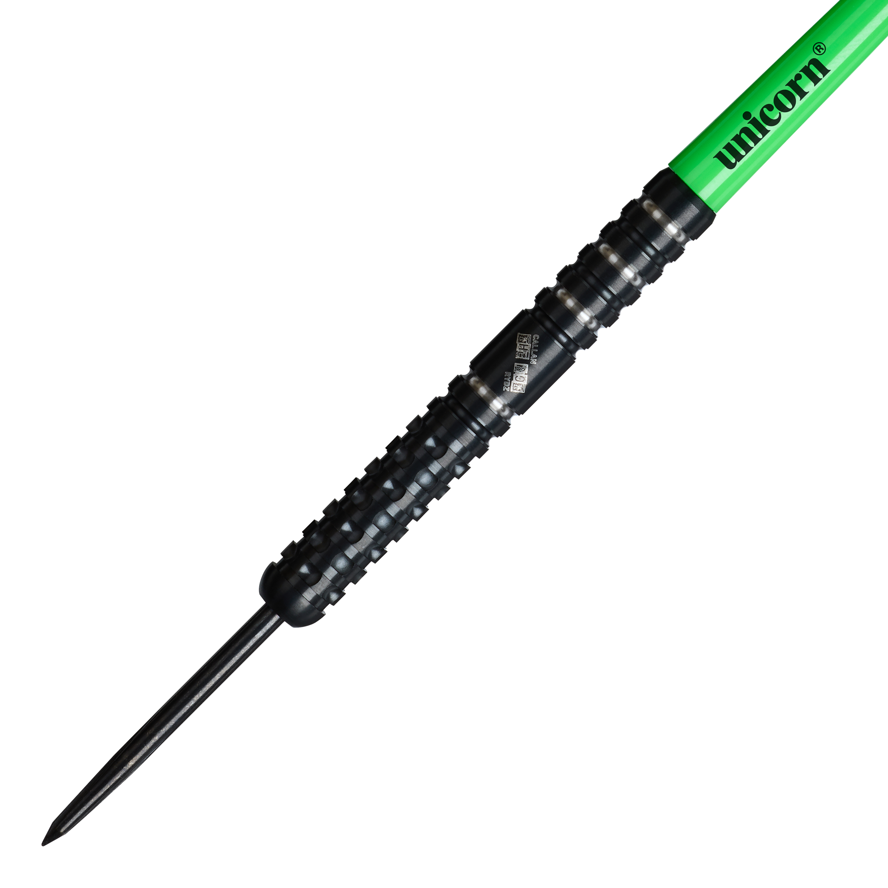 Hier sind die Unicorn Wraith Callan Rydz Steeldarts - 23g abgebildet. Man erkennt deutlich die Form und das Material des Produkts.