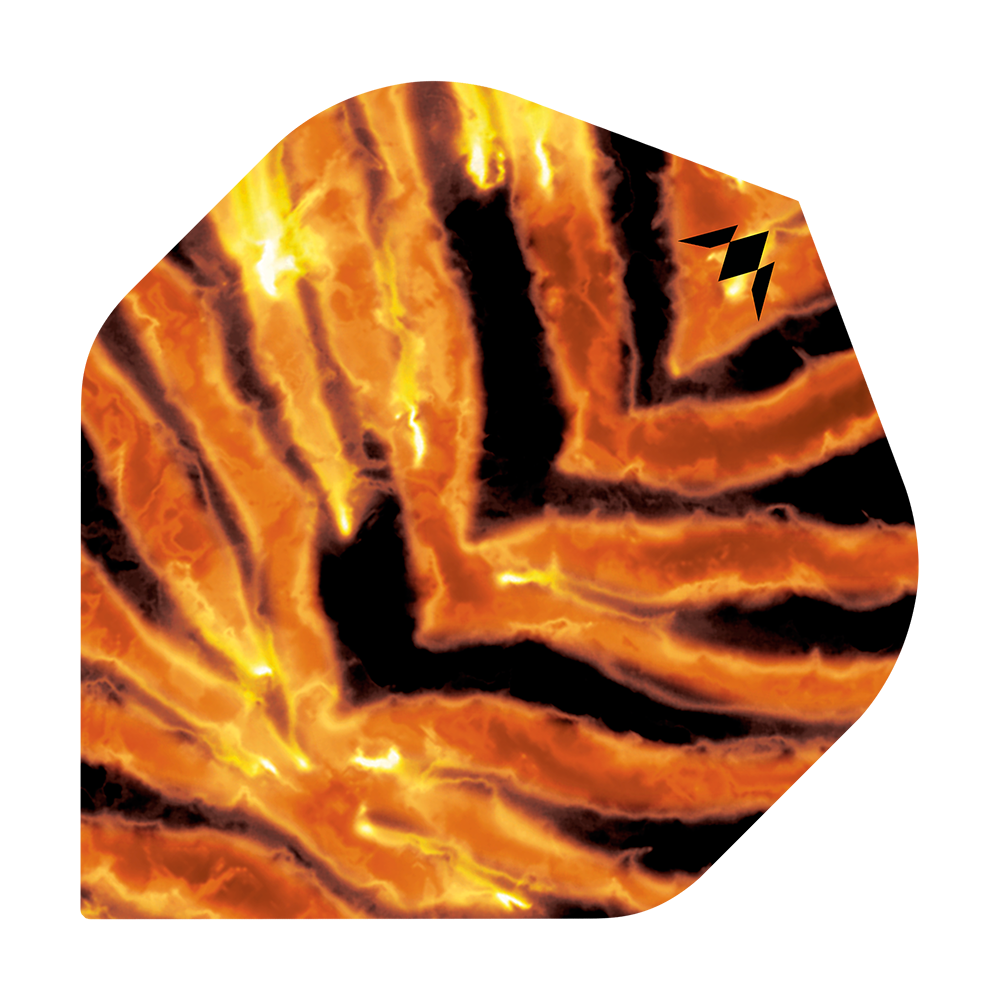 Mission Solo Javan No2 Standard Flights Das Bild zeigt das Produkt "Mission Solo Javan No2 Standard Flights". Das Design ist in leuchtenden Orange- und Schwarztönen gehalten und erinnert an lodernde Flammen oder ein Tiermuster.