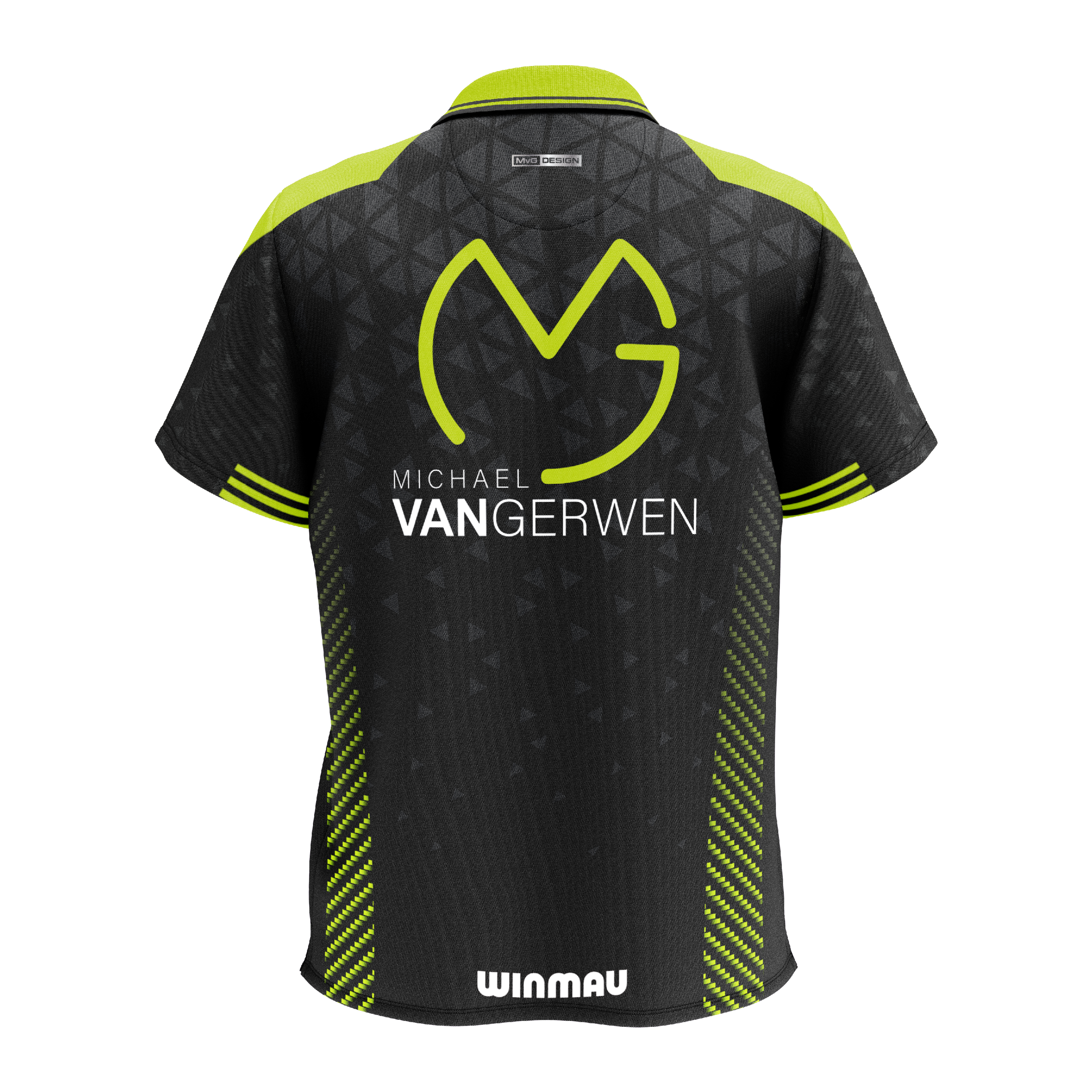 Winmau Michael Van Gerwen Stage polo shirt Das Bild zeigt das Winmau Michael Van Gerwen Stage Poloshirt. Es ist ein Poloshirt im Design von Michael Van Gerwen.
