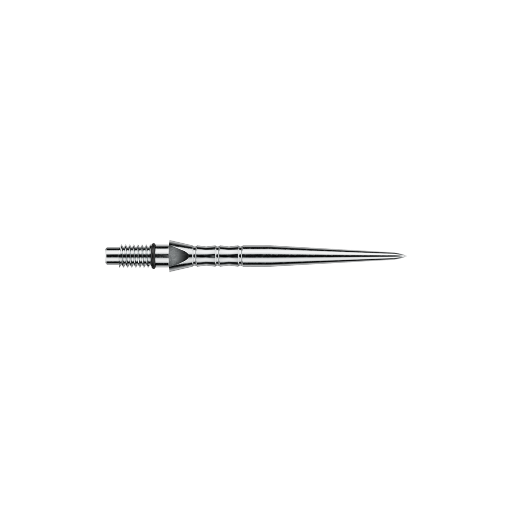 Hier sieht man Winmau Switch Point Wave Silver Effect Steeldartspitzen mit 26 mm Länge. Die Dartspitzen haben einen silbernen Welleneffekt.