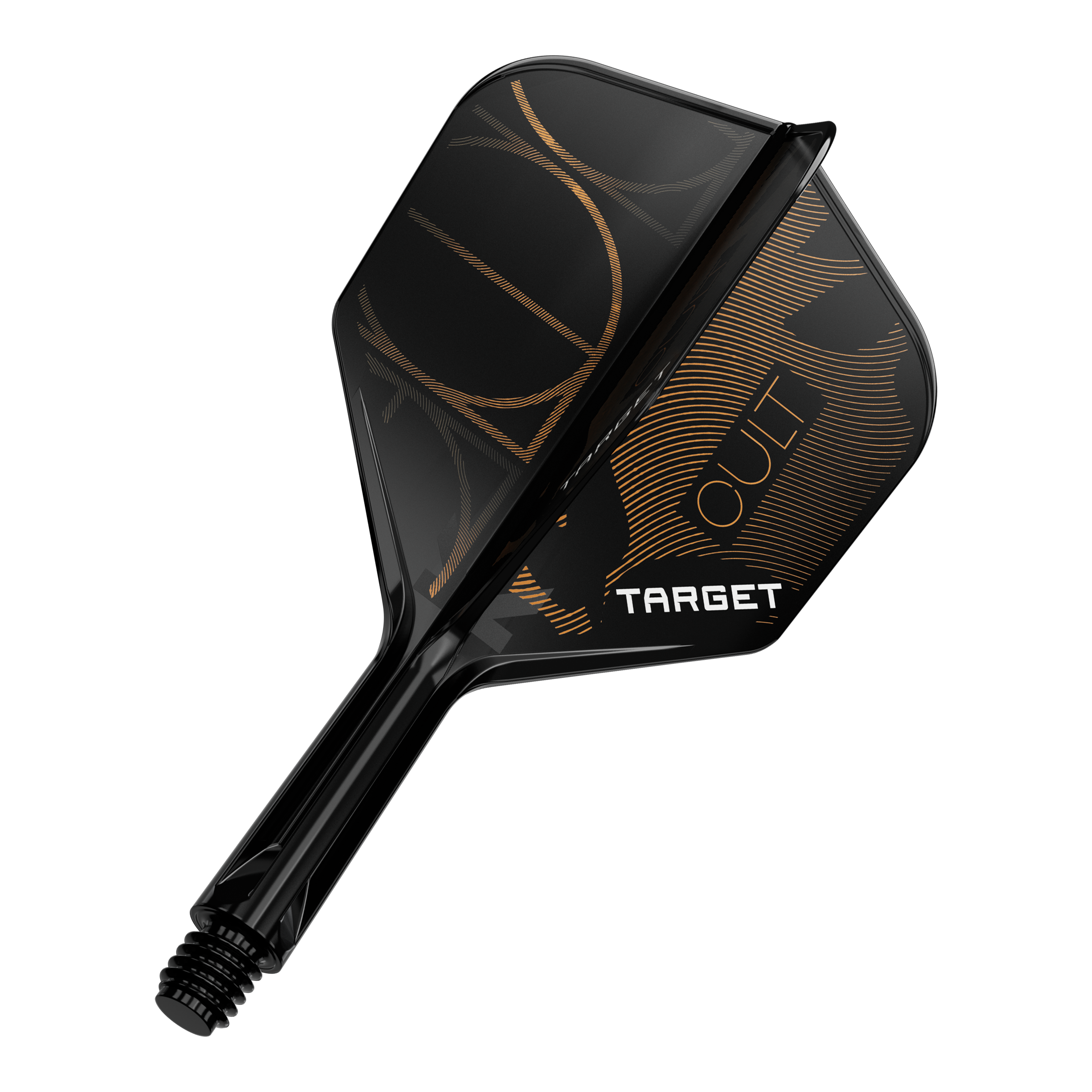 Target K-Flex Cult No6 Flight Shaft System Abgebildet ist ein einzelner Dart Flight, vermutlich von Target K-Flex Cult No6, 19mm. Das Bild zeigt das Design und die Form des Flights.