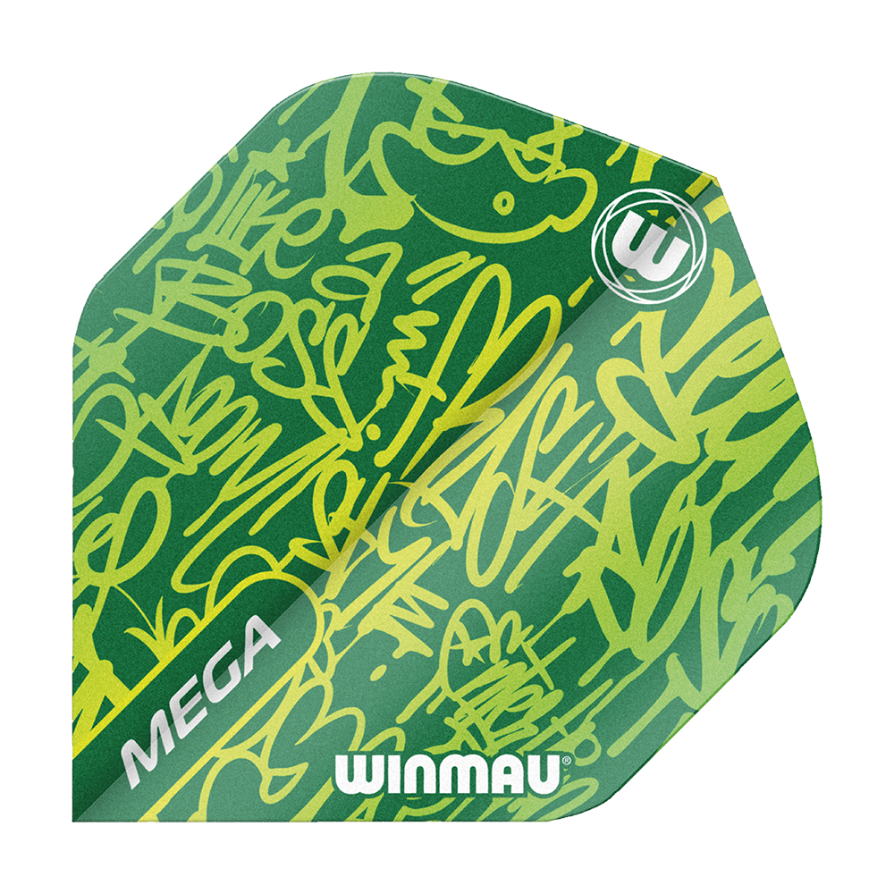 6900-241_Winmau_Mega_Green_Standard_Flights_1 Winmau Mega Green Standard Flights werden gezeigt. Die Flights sind großflächig und kontrastreich.