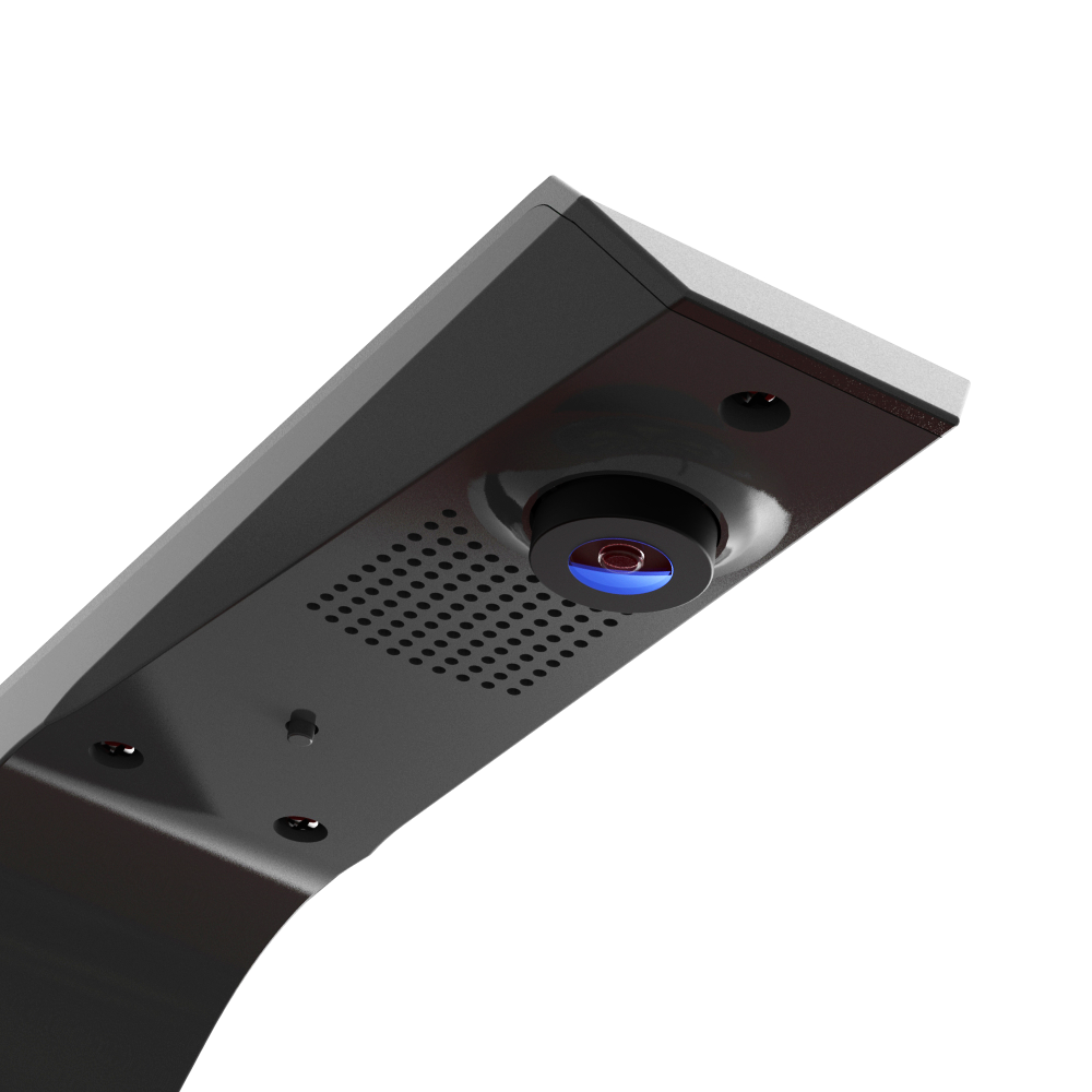 Das Bild zeigt das GranDarts GranEye Steeldart Auto-Scoring-System. Zu sehen ist eine Nahaufnahme des Geräts mit einer Kamera und Belüftungsschlitzen.