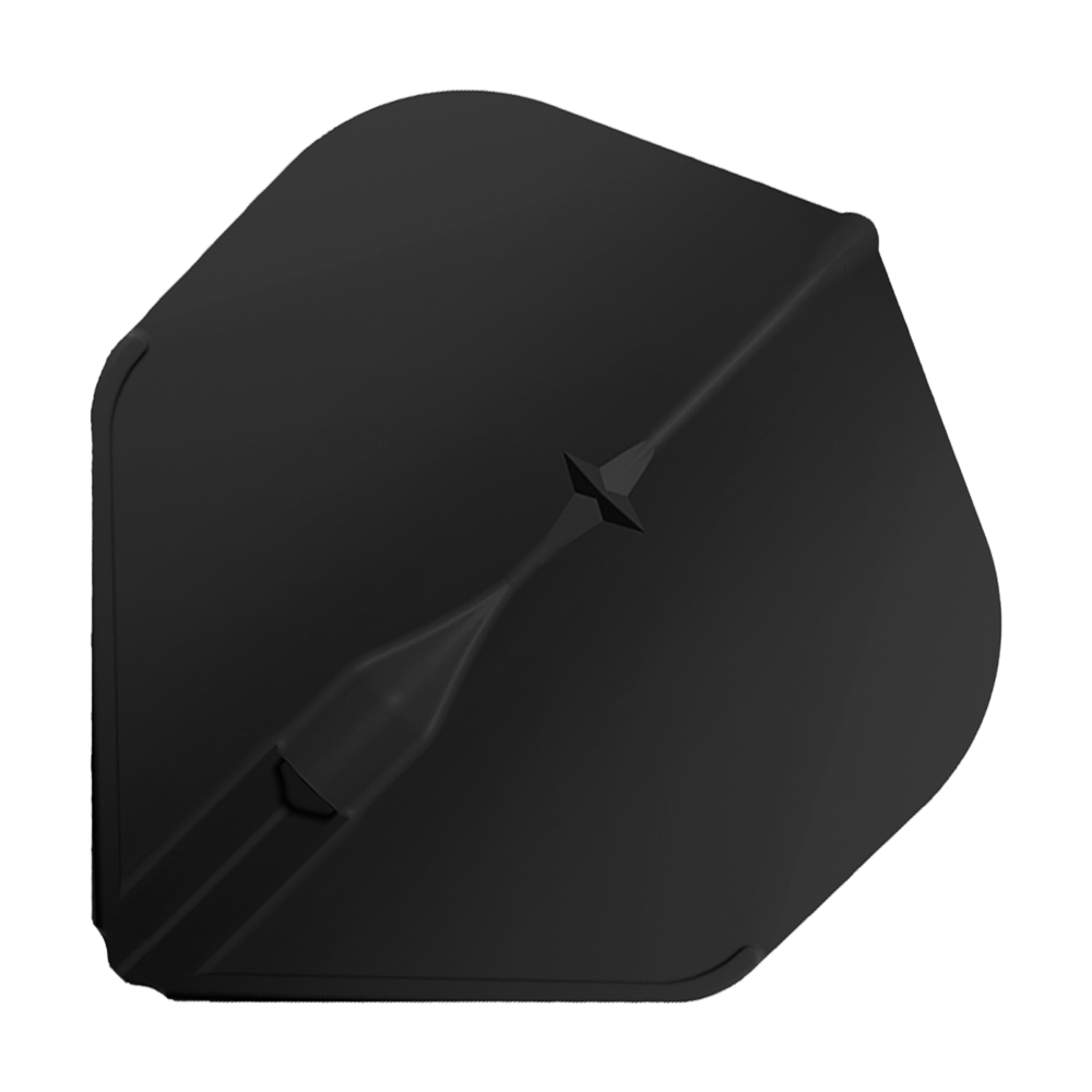 Das Bild zeigt das Produkt "L-Style Champagne L1EZ Standard Flights" in schwarzer Farbe. Es handelt sich um ein standardisiertes Dart-Flight-Zubehör mit einem schlichten, eleganten Design.