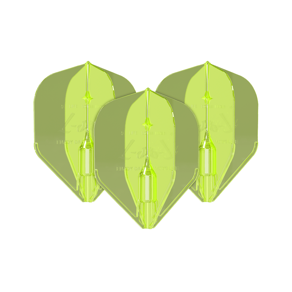 L-Style Fantom L1EZ Flights Neon Yellow Auf dem Bild sind drei neongelbe Dart-Flights des Modells "L-Style Fantom L1EZ" zu sehen. Sie haben eine auffällige Farbe und eine stabile Form.