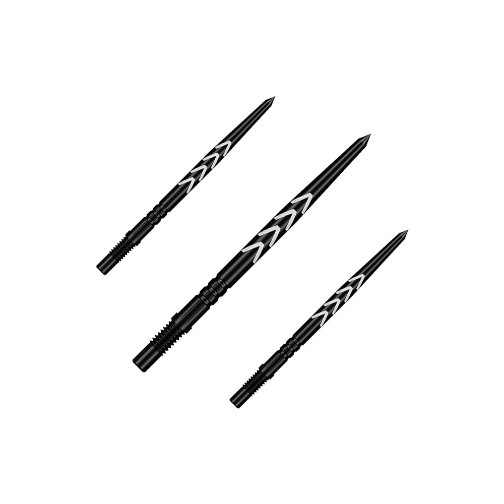 Shot Turbo Points Dart Tips Michael Smith - Black Das Bild zeigt ein Set mit mehreren schwarzen Dartspitzen. Diese Spitzen sind für Steeldarts geeignet.