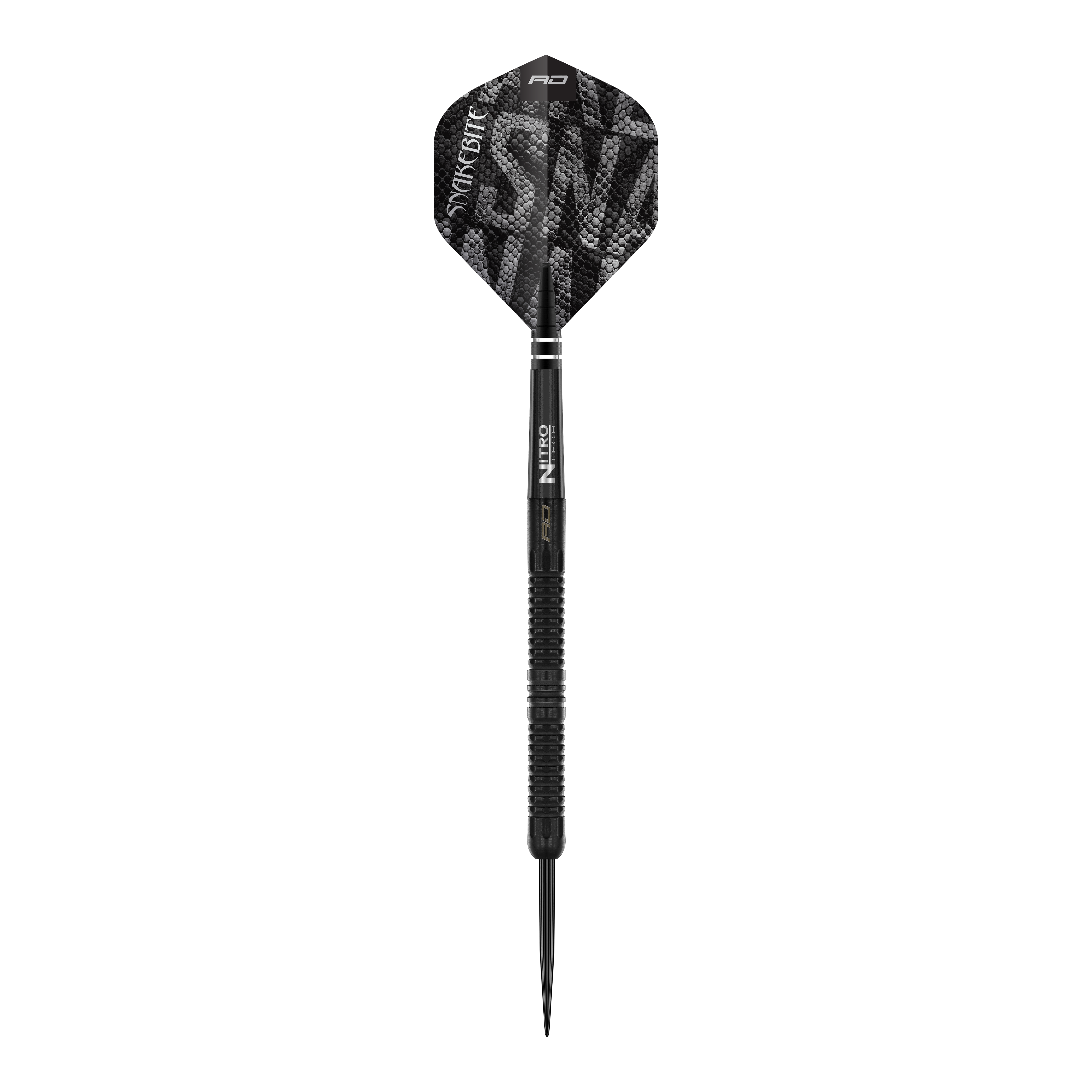 Red Dragon Peter Wright Snakebite Black Mamba Steeldarts, auf dem Bild einzeln dargestellt. Diese Steeldarts sind für präzises Spiel geeignet.